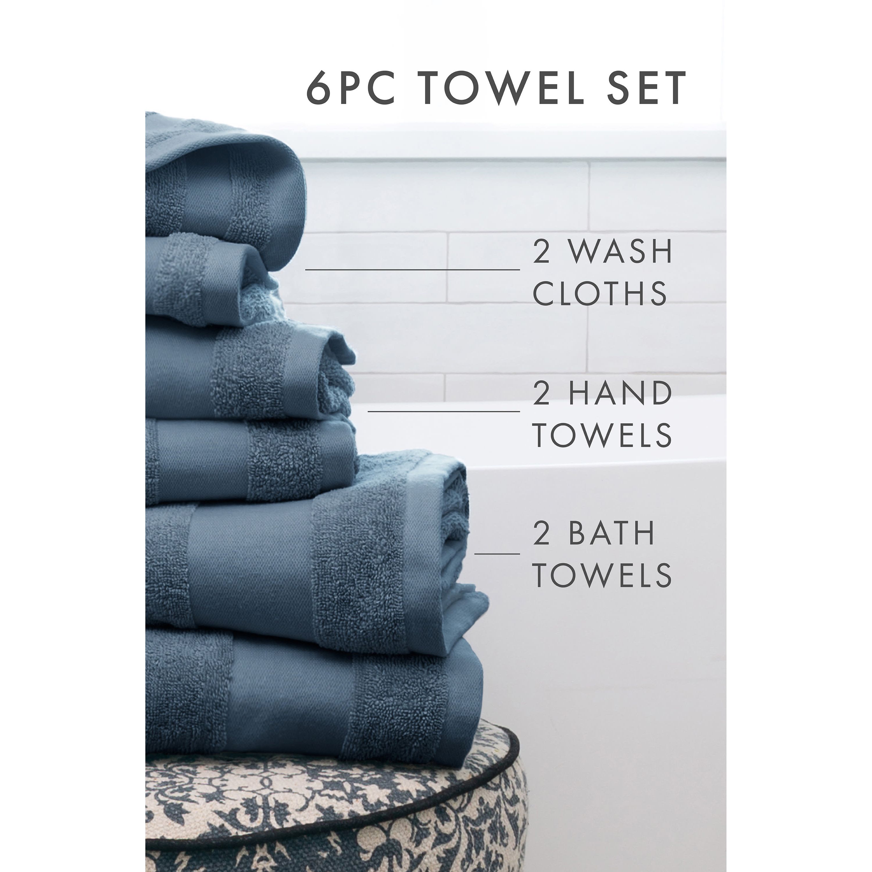 Towels 6-Pack 100% Cotton Bathroom Essentials