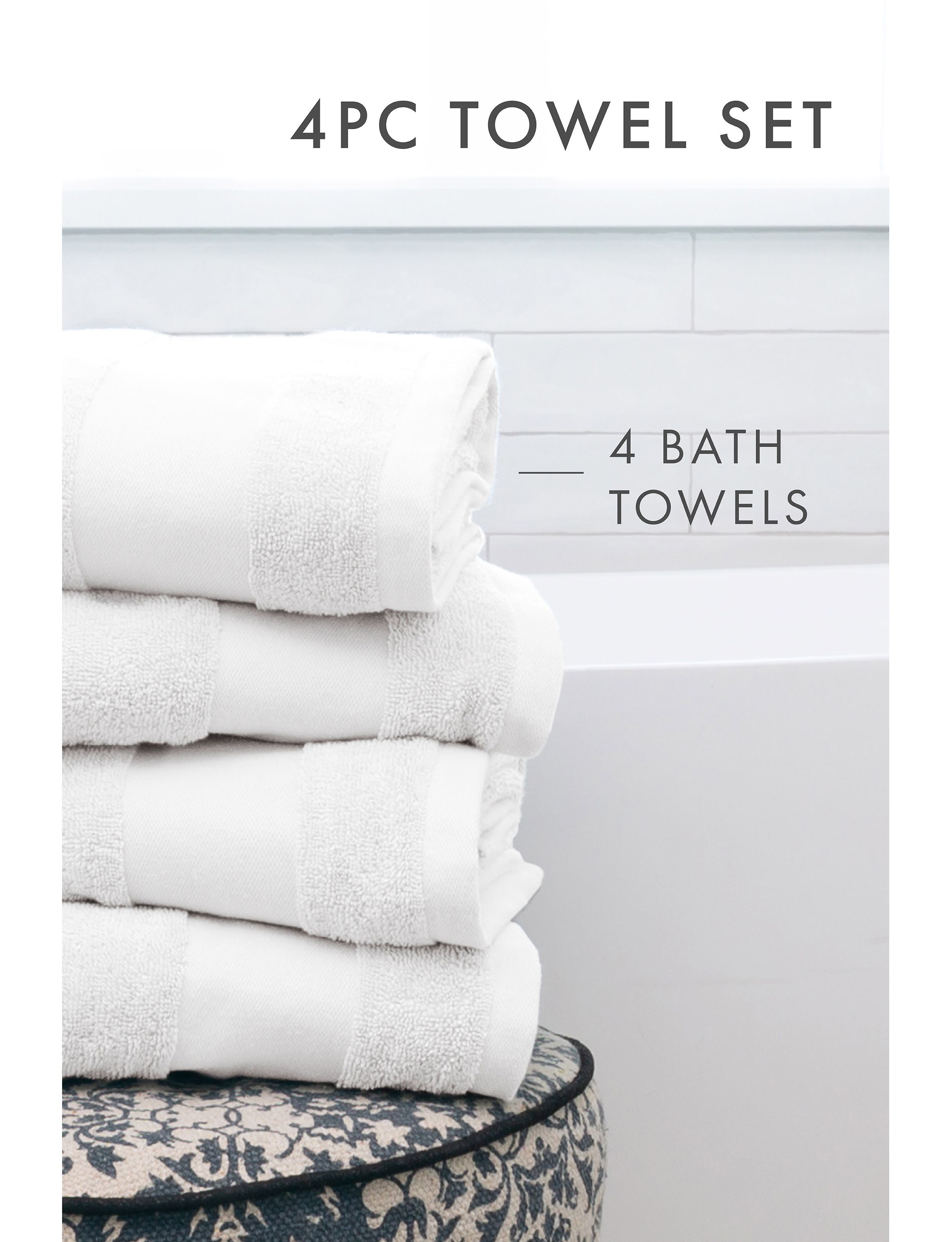 Towels 4-Pack 100% Cotton Bathroom Essentials