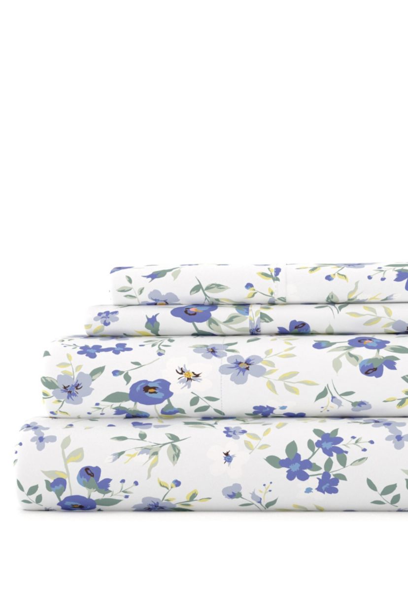 Sheet Set 4-Piece Patterned Microfiber Garden Farmhouse Ultra Soft Bedding