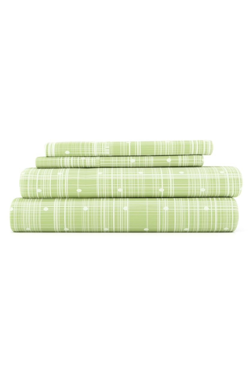 4-Piece Patterned Microfiber Dots and Stripes Ultra Soft Sheet Set