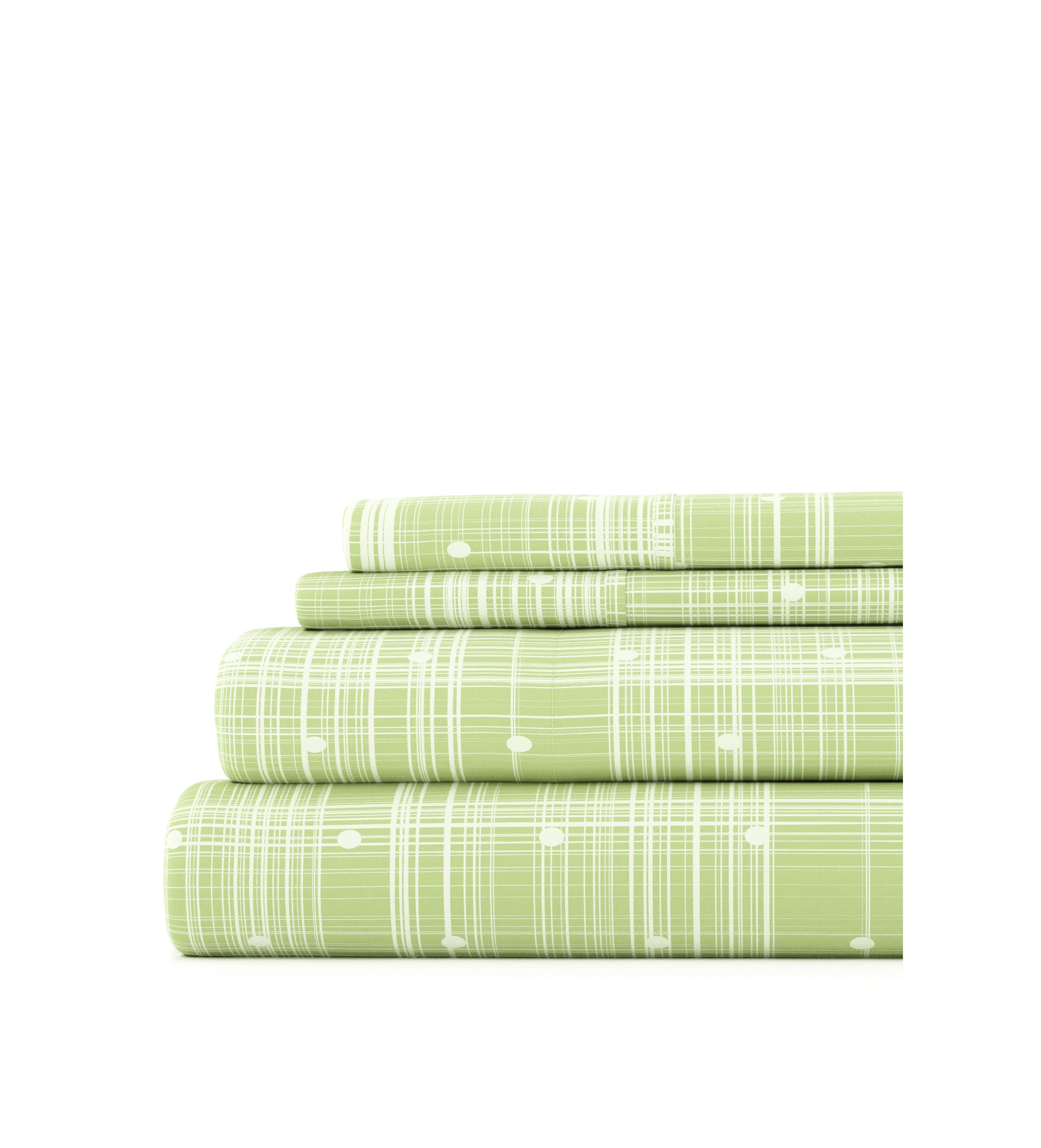4-Piece Patterned Microfiber Dots and Stripes Ultra Soft Sheet Set