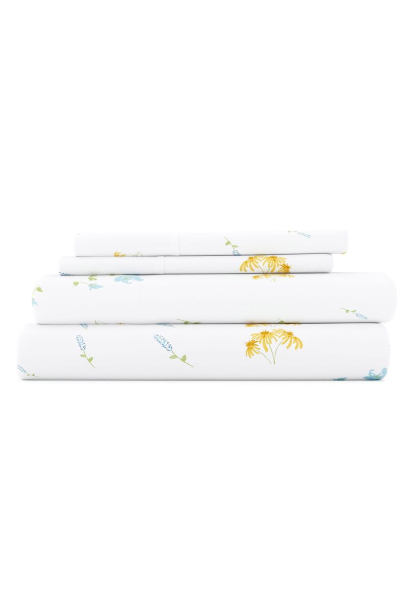 Sheet Set 4-Piece Patterned Microfiber Garden Farmhouse Ultra Soft Bedding