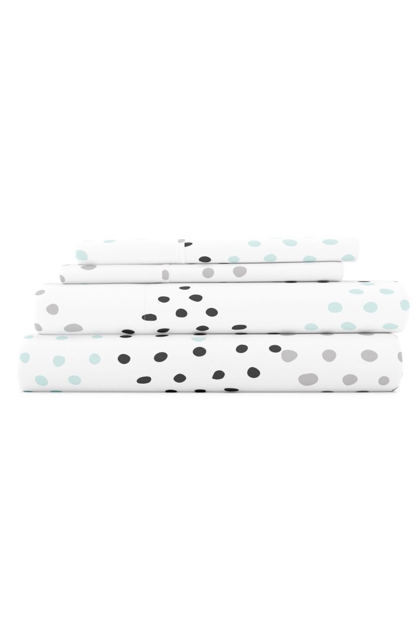 Sheet Set 4-Piece Patterned Microfiber Dots & Stripes Ultra Soft Bedding