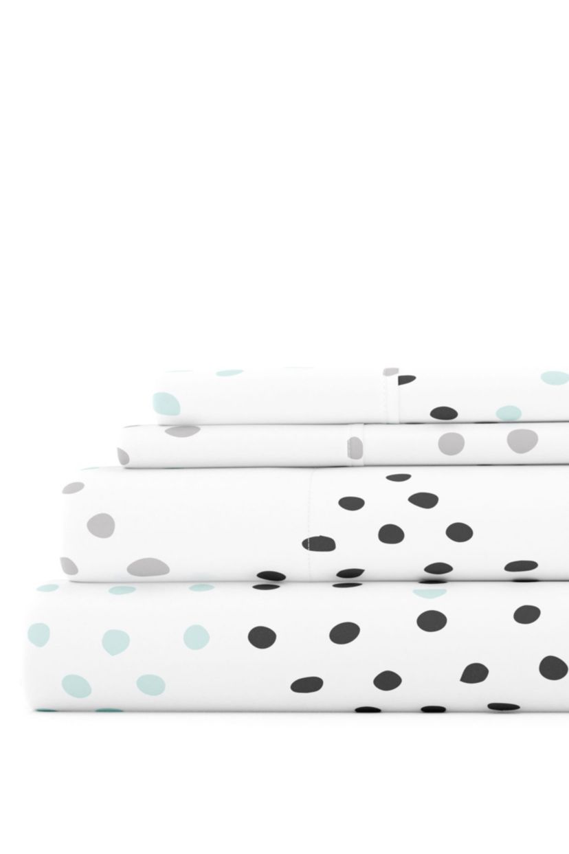 Sheet Set 4-Piece Patterned Microfiber Dots & Stripes Ultra Soft Bedding
