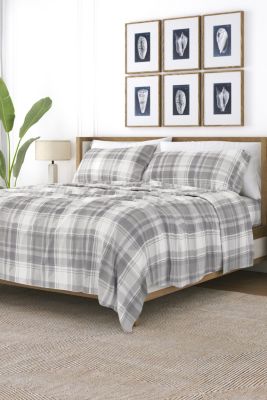 Luxury Inn Sheet Set 4-Piece 100% Cotton Flannel Patterned Super Soft Bedding, Gray, California King