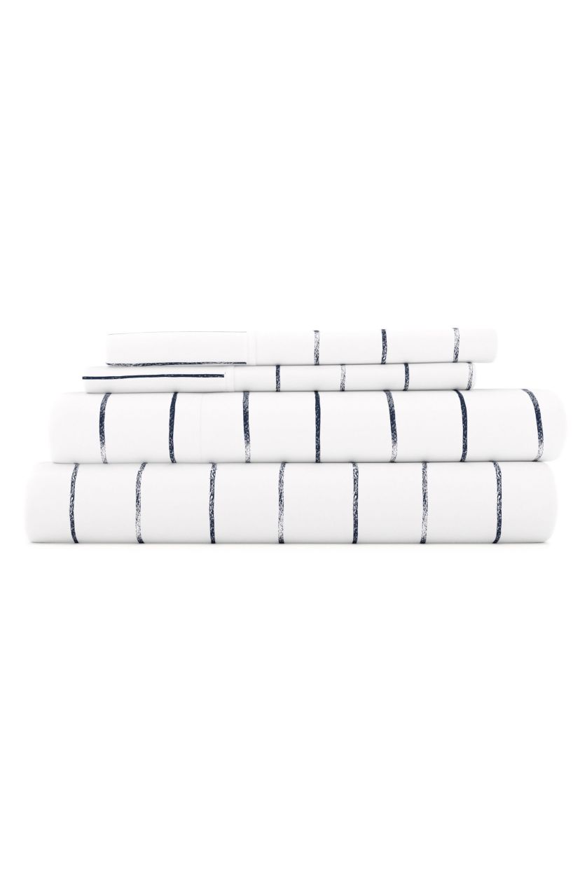 Sheet Set 4-Piece Patterned Microfiber Dots & Stripes Ultra Soft Bedding