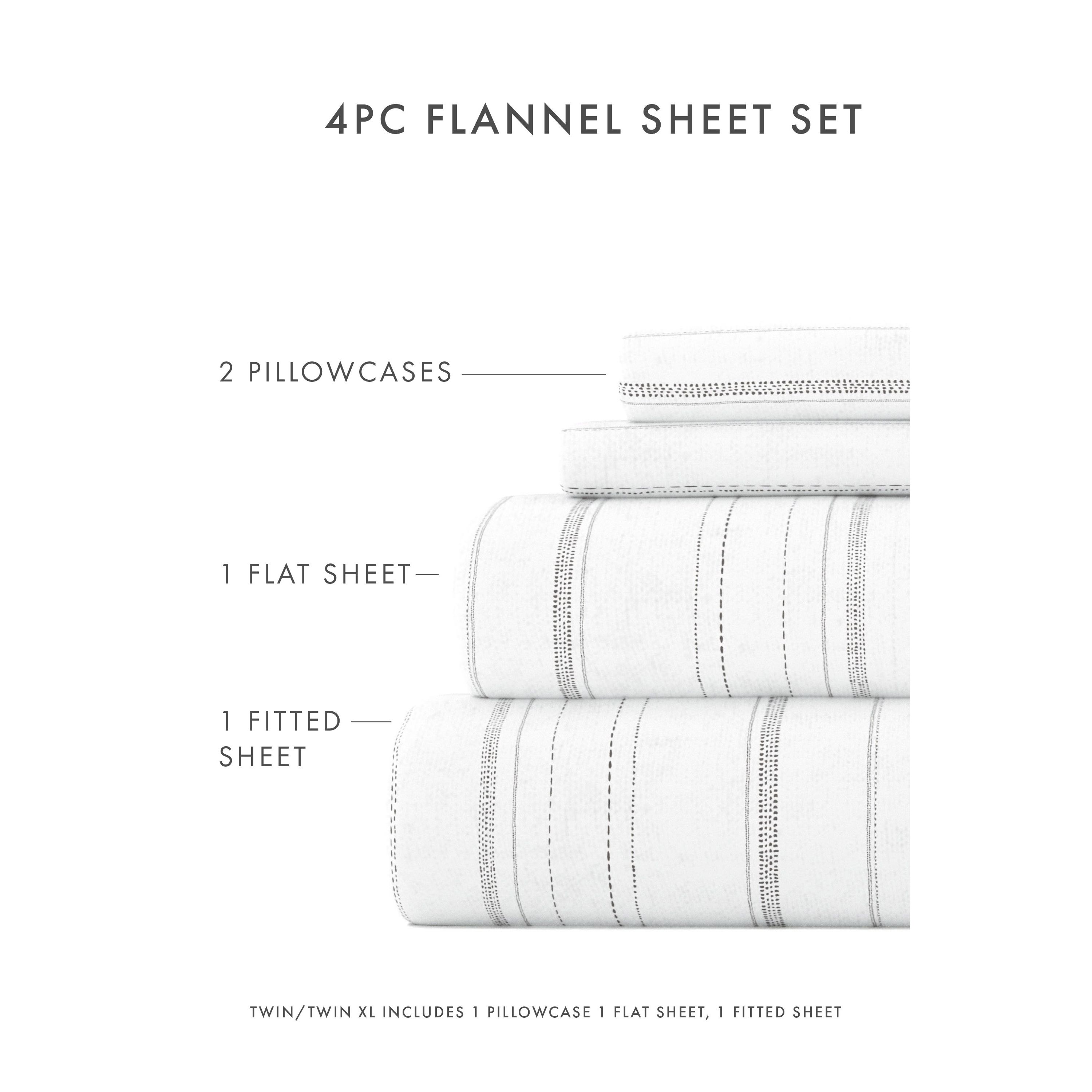 Sheet Set 4-Piece 100% Cotton Flannel Patterned Super Soft Bedding