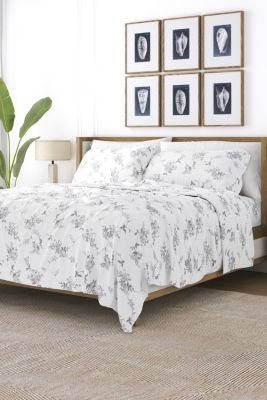 Luxury Inn Sheet Set 4-Piece 100% Cotton Flannel Patterned Super Soft Bedding, Gray, Queen
