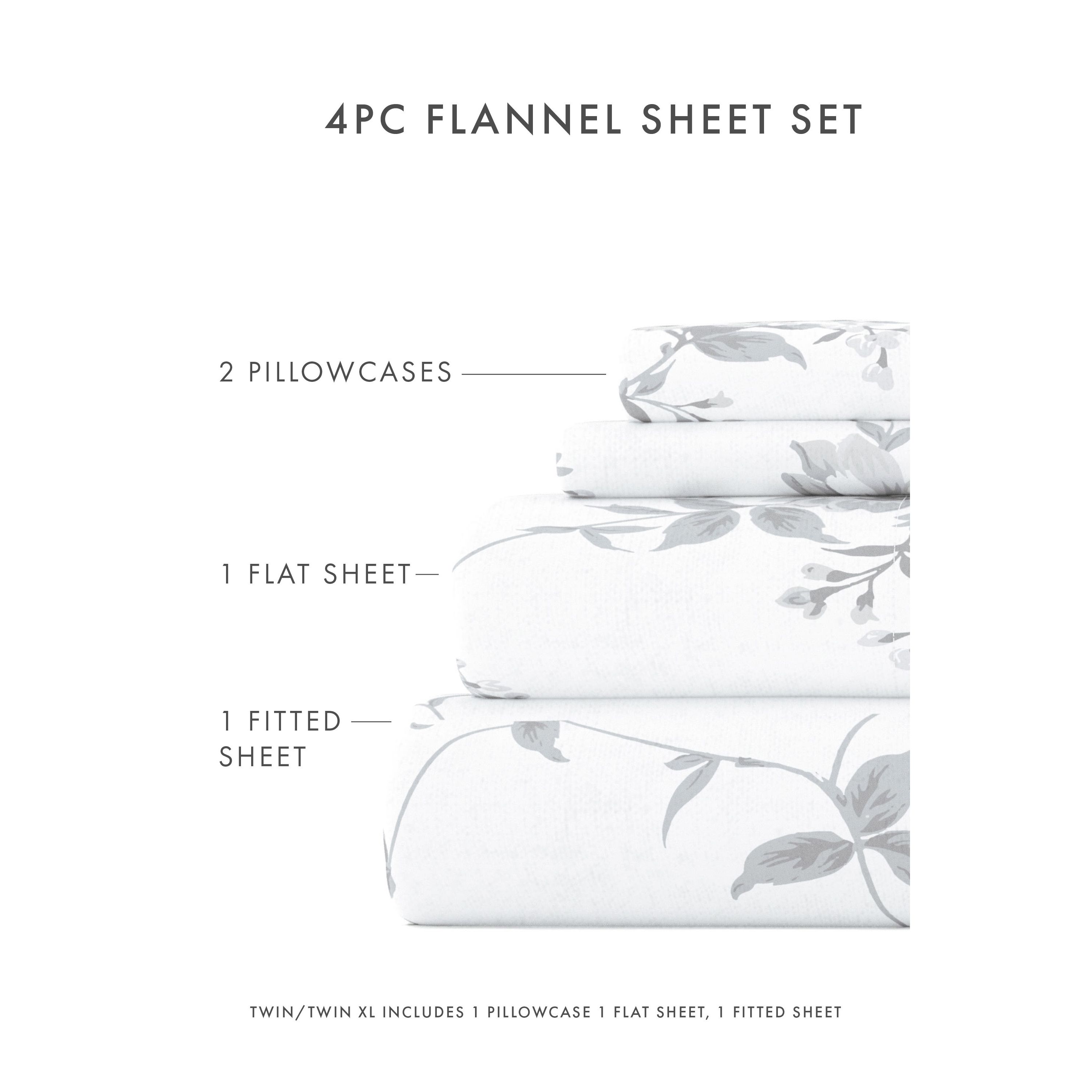 Sheet Set 4-Piece 100% Cotton Flannel Patterned Super Soft Bedding