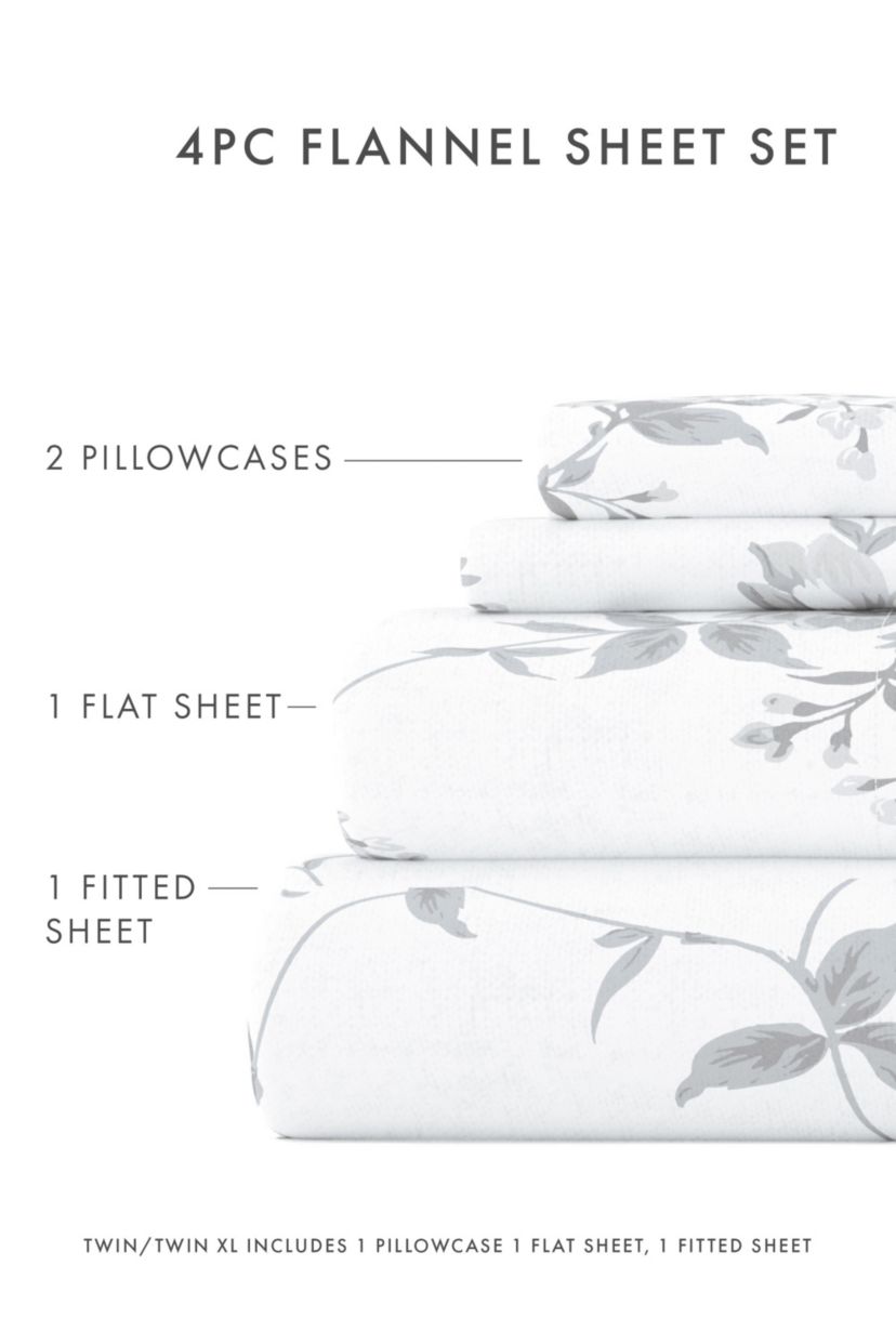 Sheet Set 4-Piece 100% Cotton Flannel Patterned Super Soft Bedding