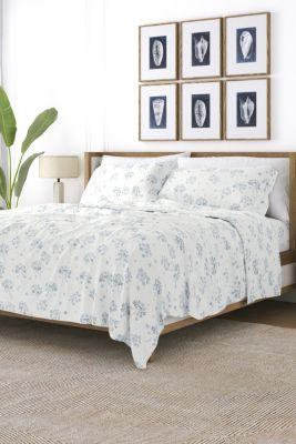 Luxury Inn Sheet Set 4-Piece 100% Cotton Flannel Patterned Super Soft Bedding, Light Blue, Twin