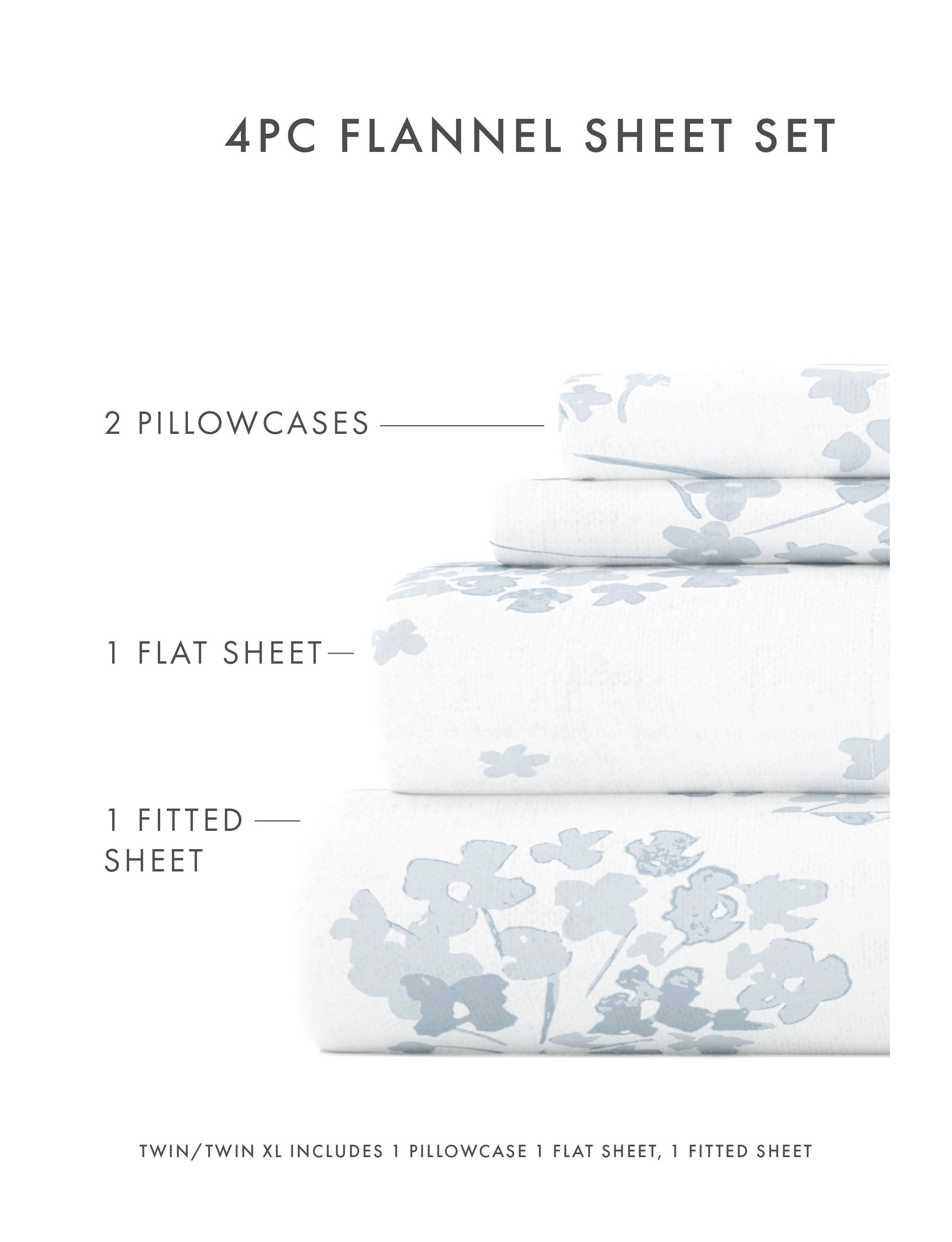 Sheet Set 4-Piece 100% Cotton Flannel Patterned Super Soft Bedding
