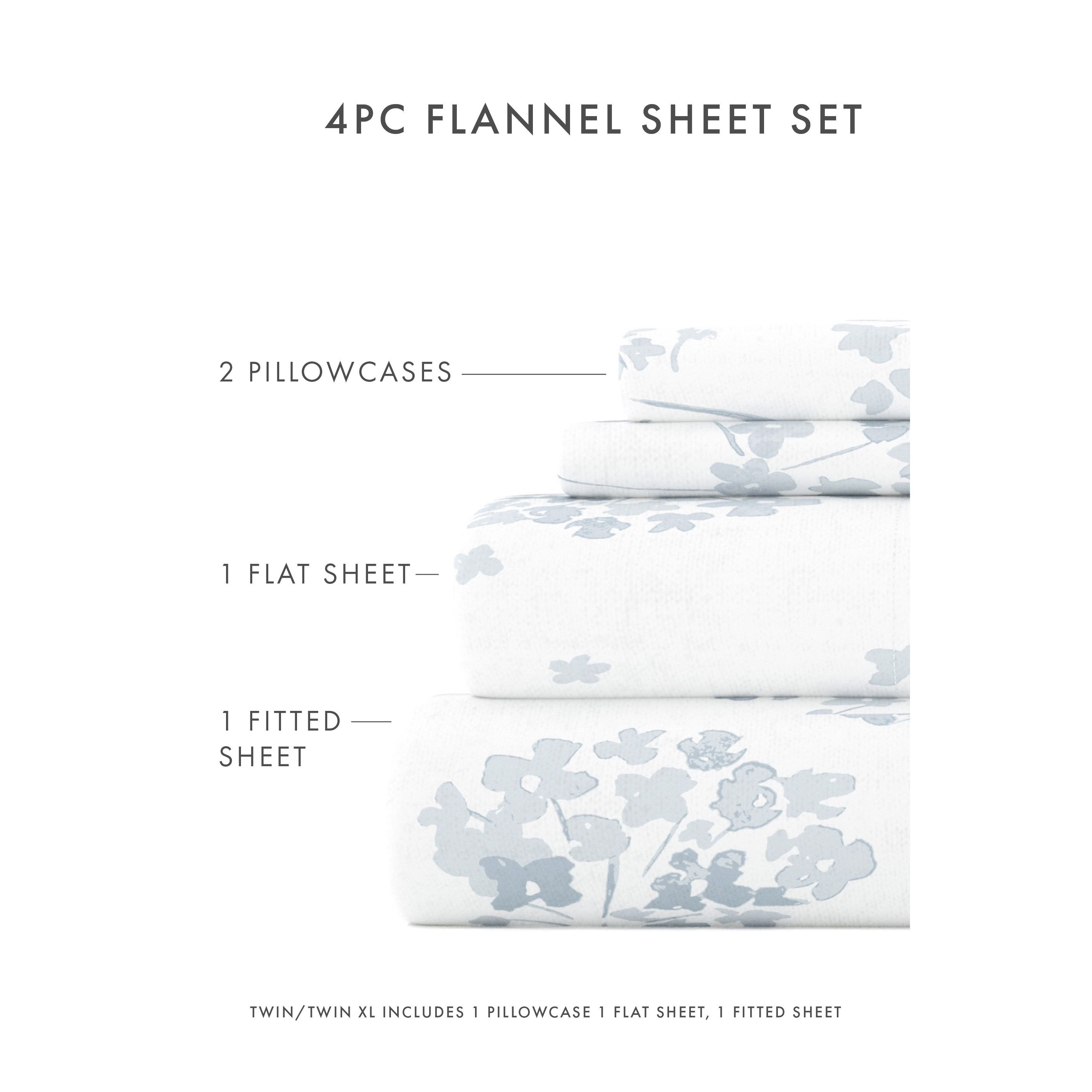 Sheet Set 4-Piece 100% Cotton Flannel Patterned Super Soft Bedding