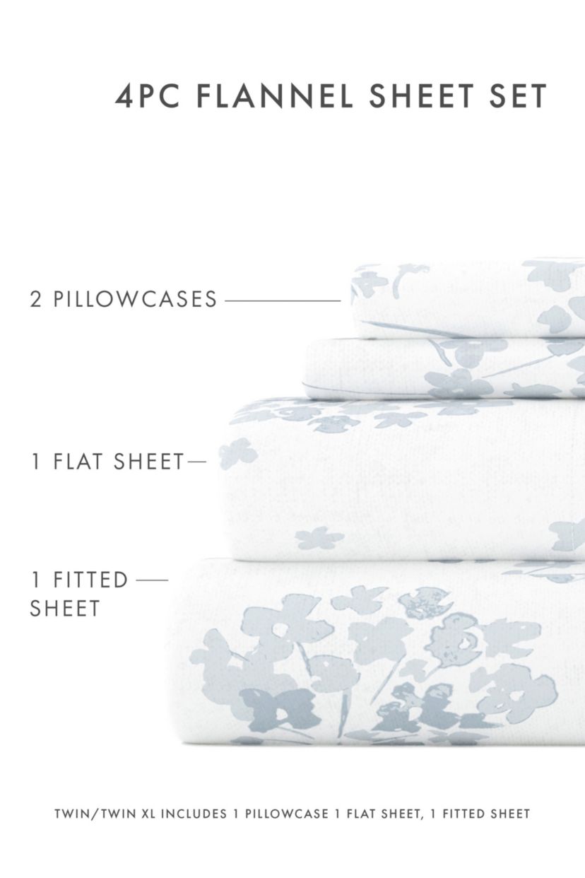Sheet Set 4-Piece 100% Cotton Flannel Patterned Super Soft Bedding
