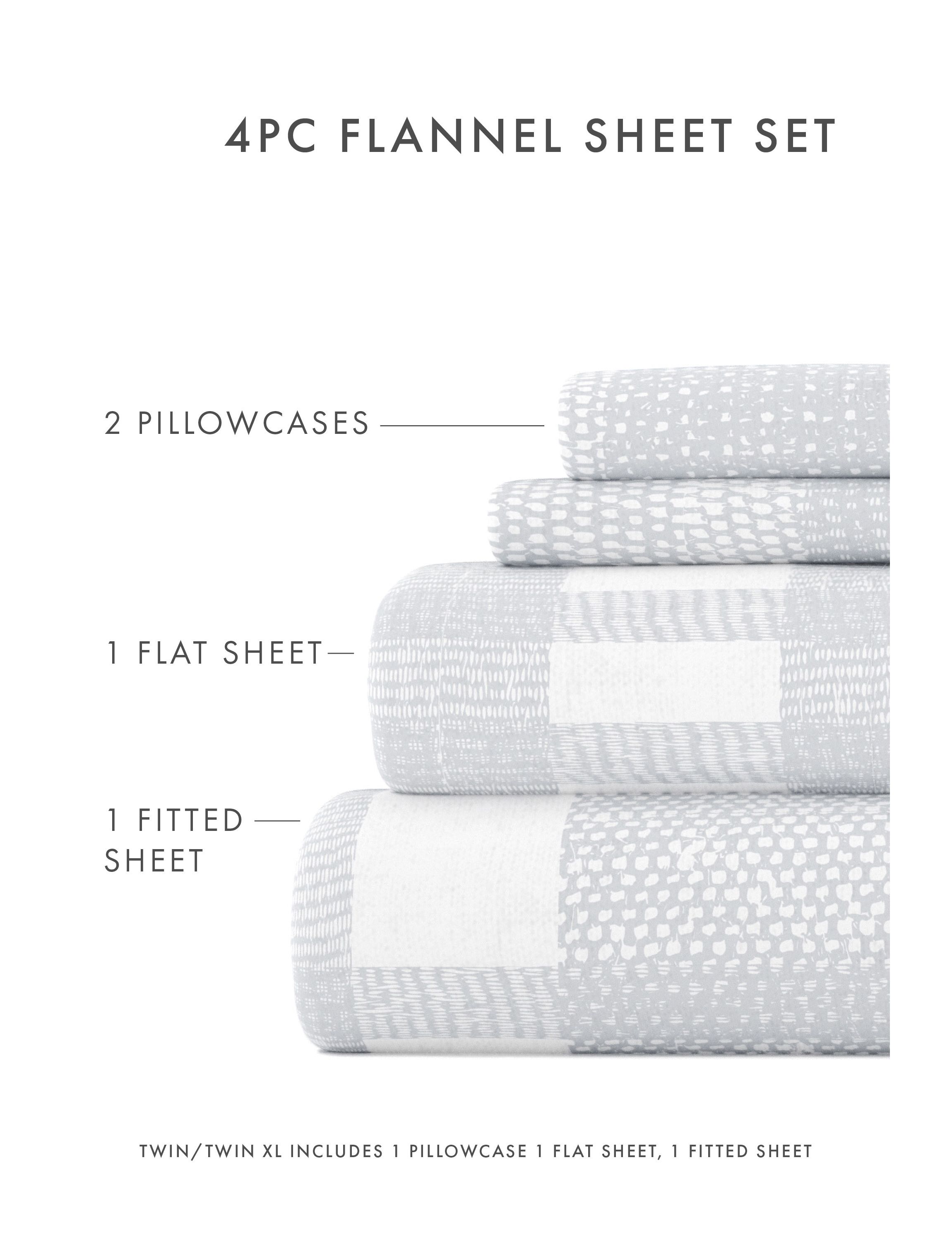 Sheet Set 4-Piece 100% Cotton Flannel Patterned Super Soft Bedding