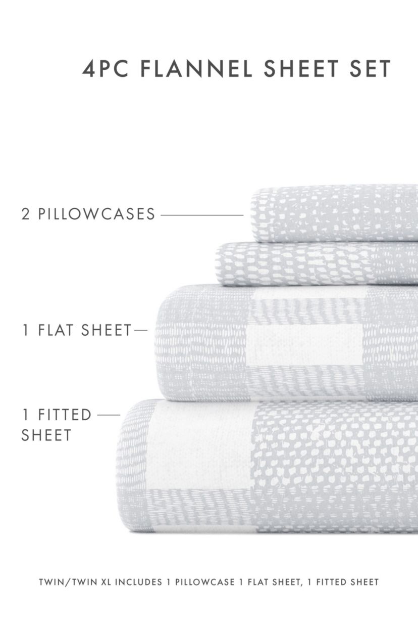 Sheet Set 4-Piece 100% Cotton Flannel Patterned Super Soft Bedding