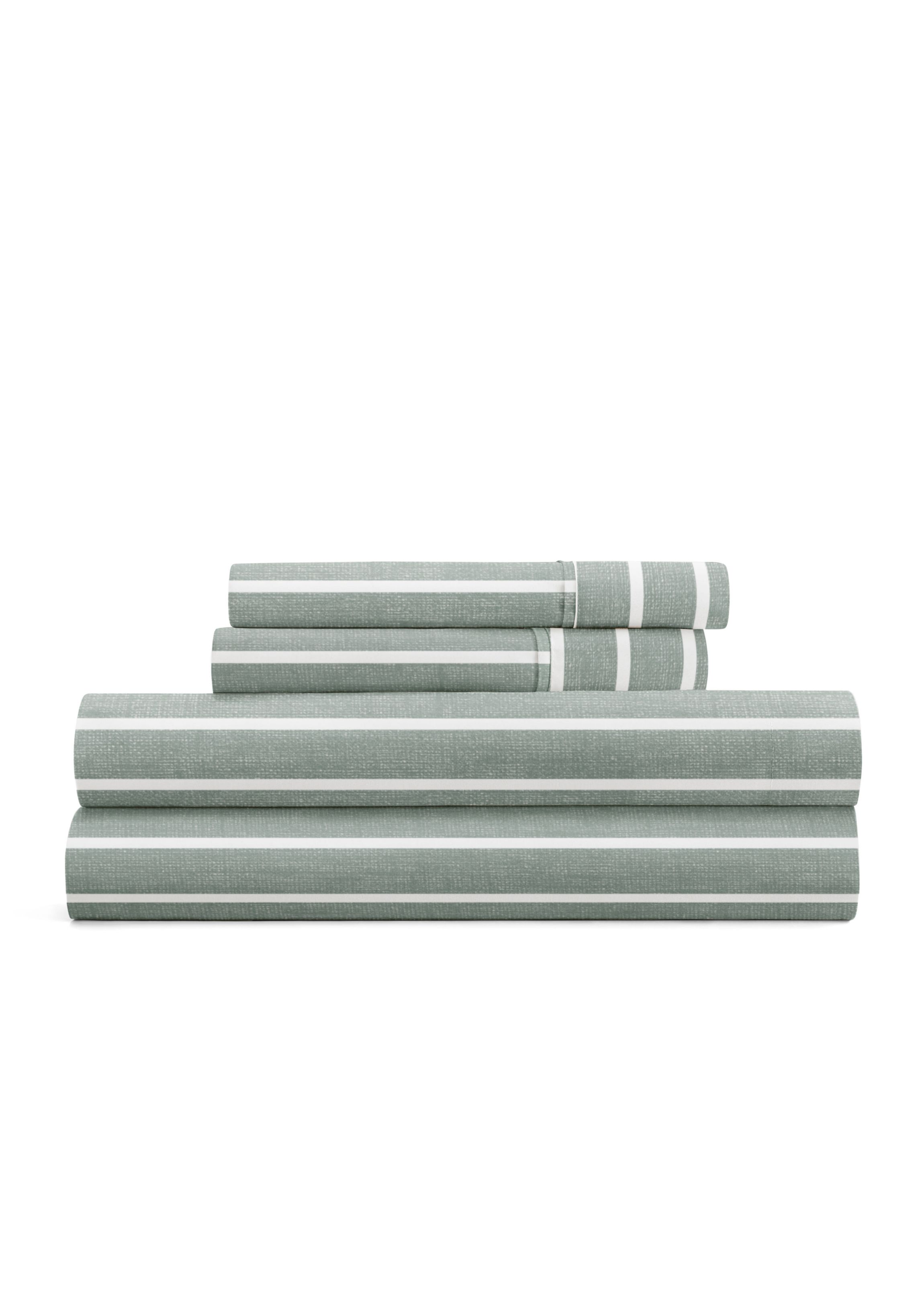 Sheet Set Patterned Microfiber Ultra Soft Bedding in Distressed Awning Stripe