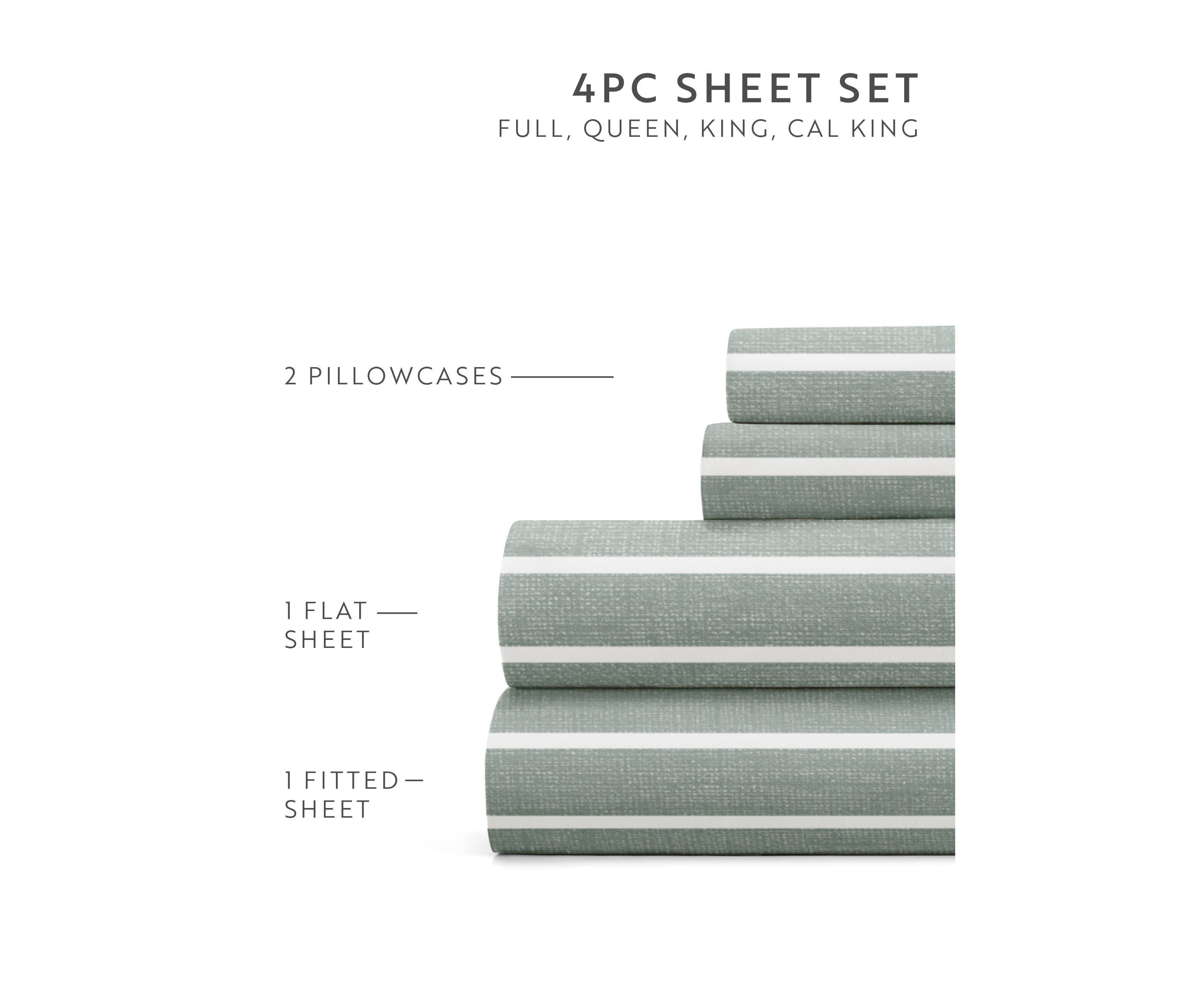 Sheet Set Patterned Microfiber Ultra Soft Bedding in Distressed Awning Stripe