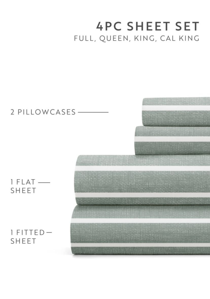 Sheet Set Patterned Microfiber Ultra Soft Bedding in Distressed Awning Stripe