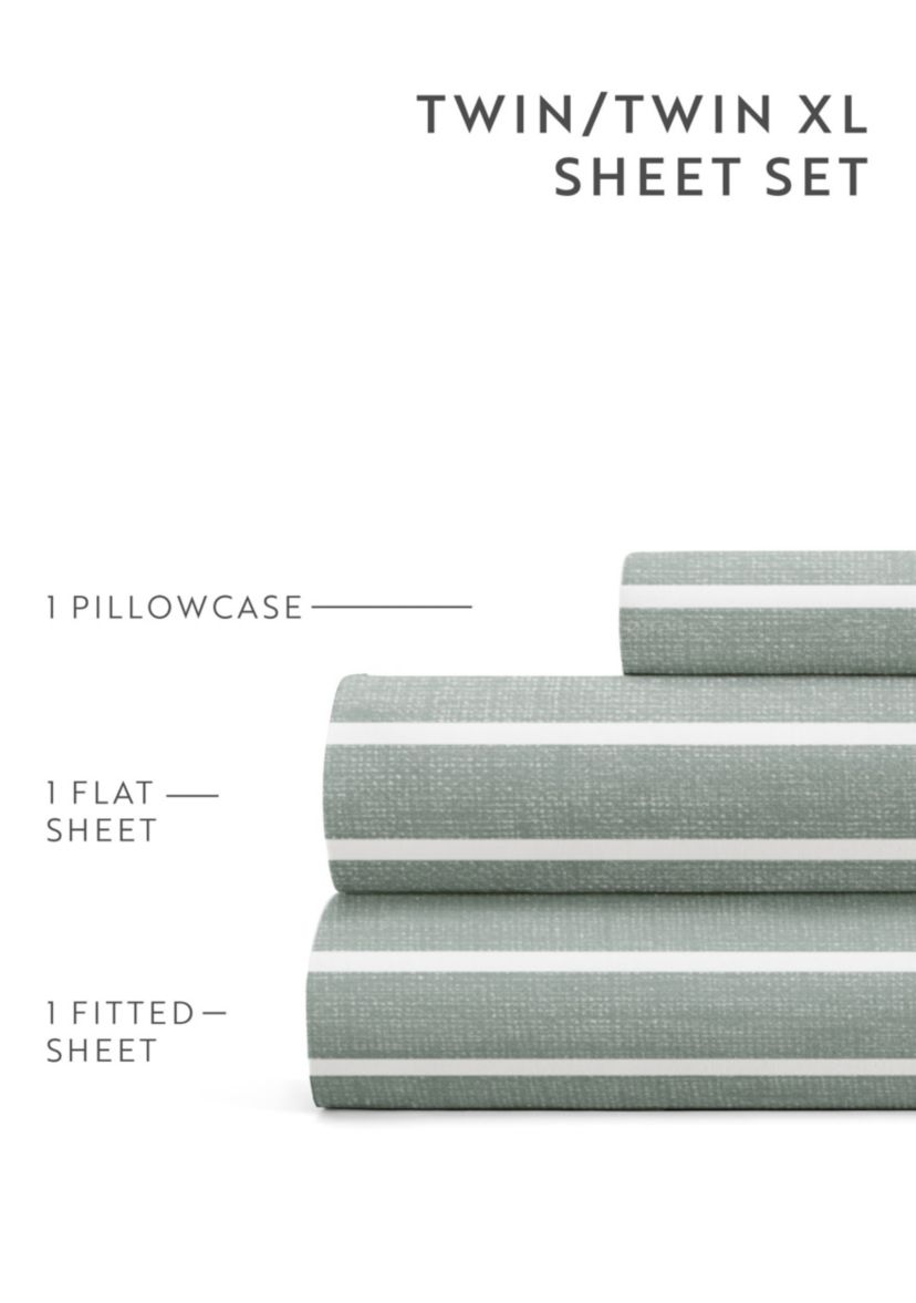 Sheet Set Patterned Microfiber Ultra Soft Bedding in Distressed Awning Stripe