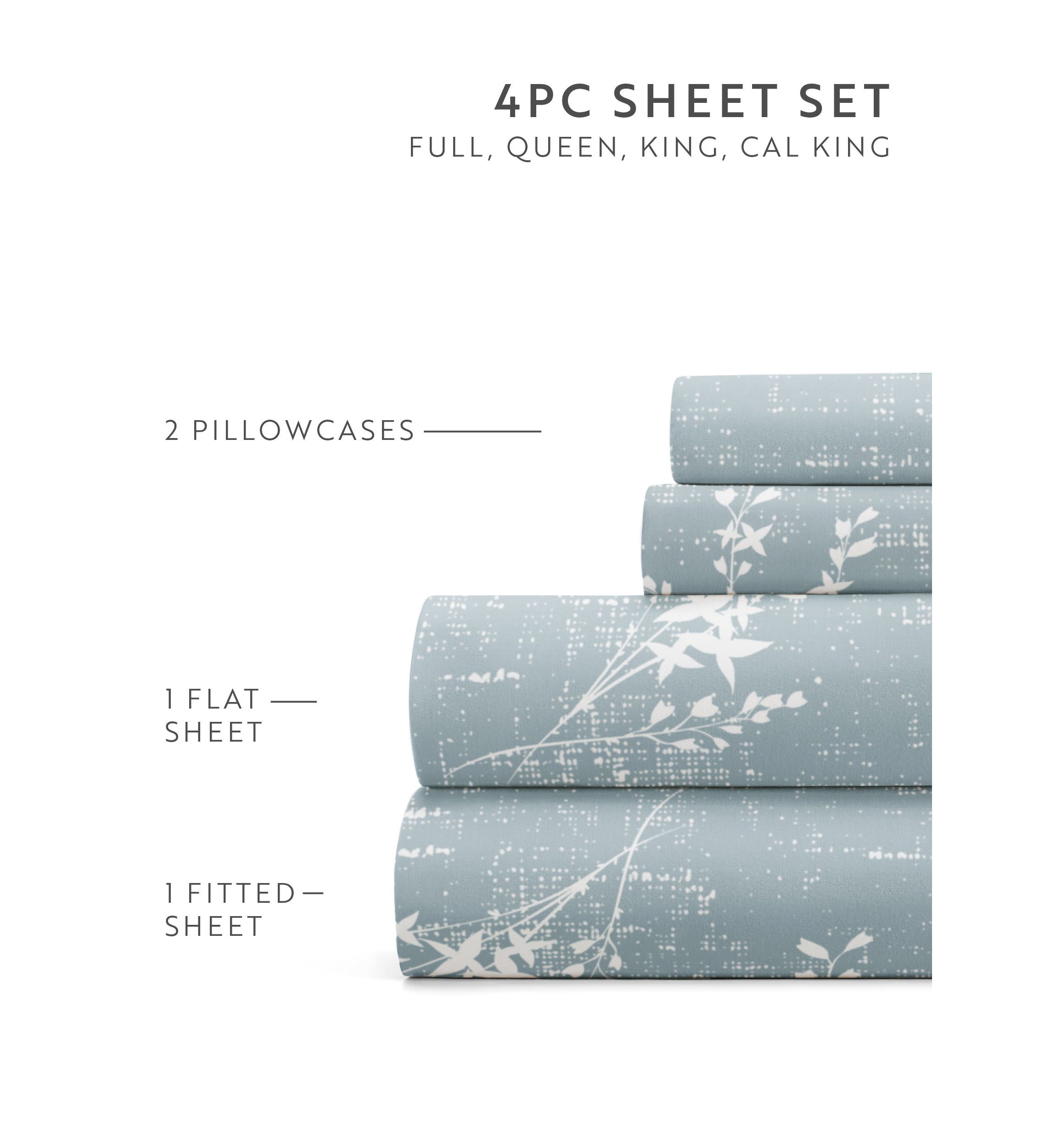 Sheet Set Patterned Microfiber Ultra Soft Bedding in Distressed Vine