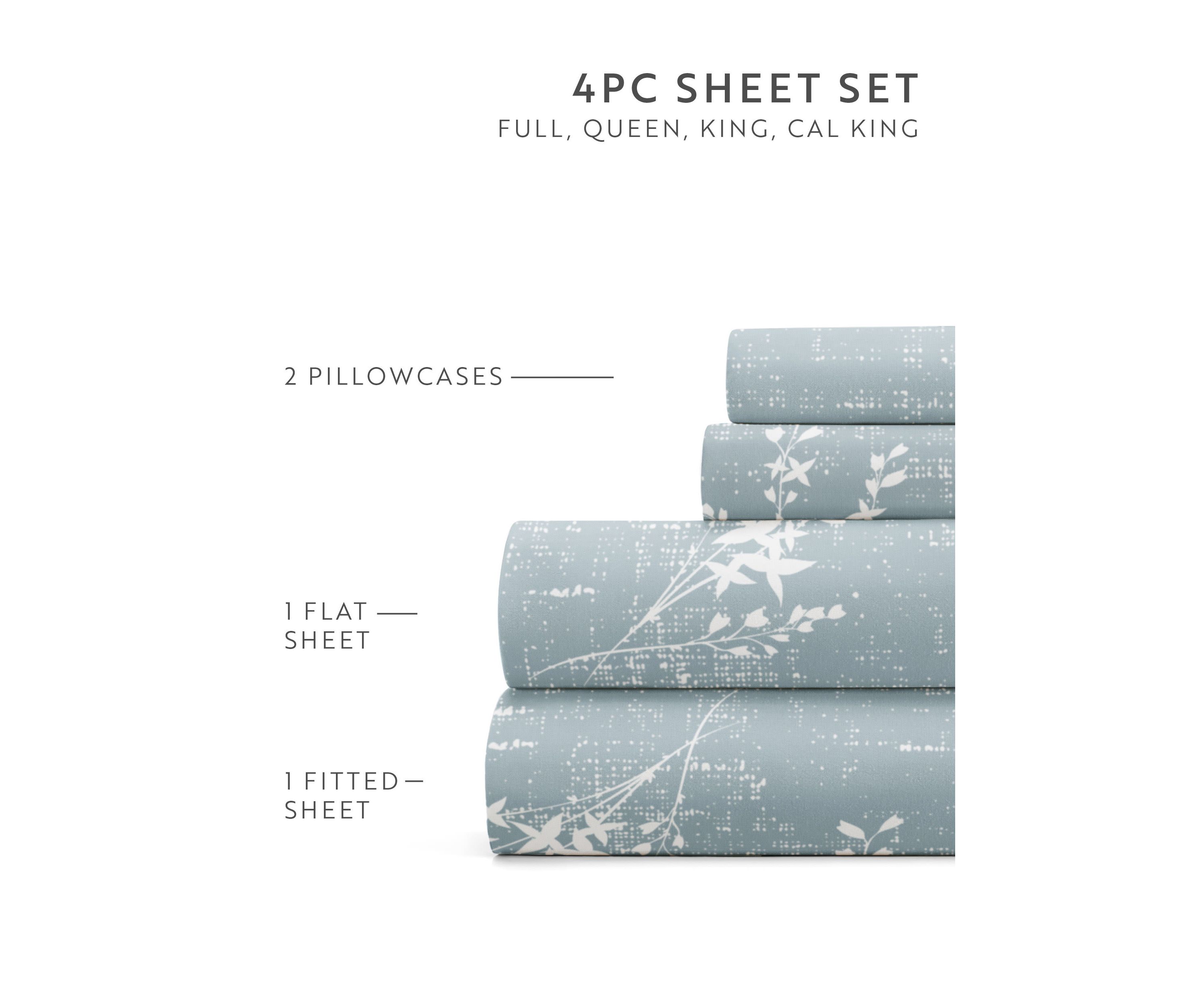 Sheet Set Patterned Microfiber Ultra Soft Bedding in Distressed Vine