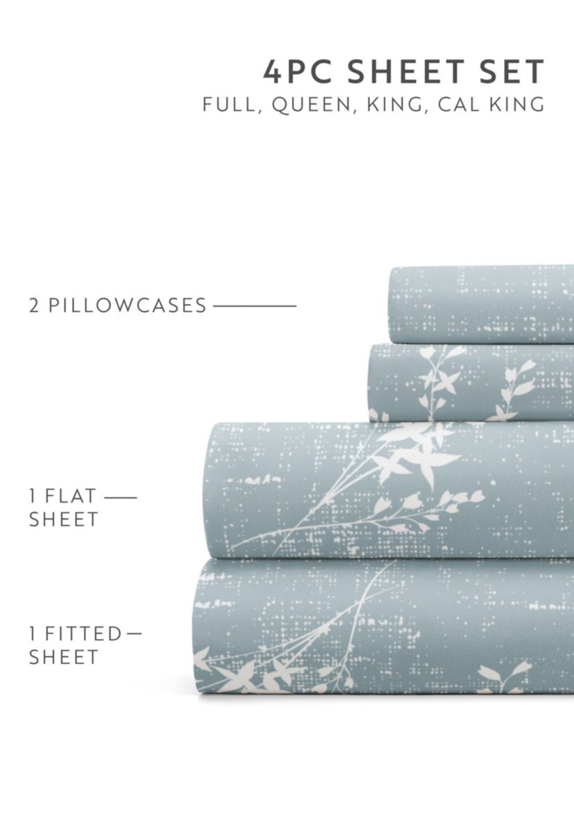 Sheet Set Patterned Microfiber Ultra Soft Bedding in Distressed Vine