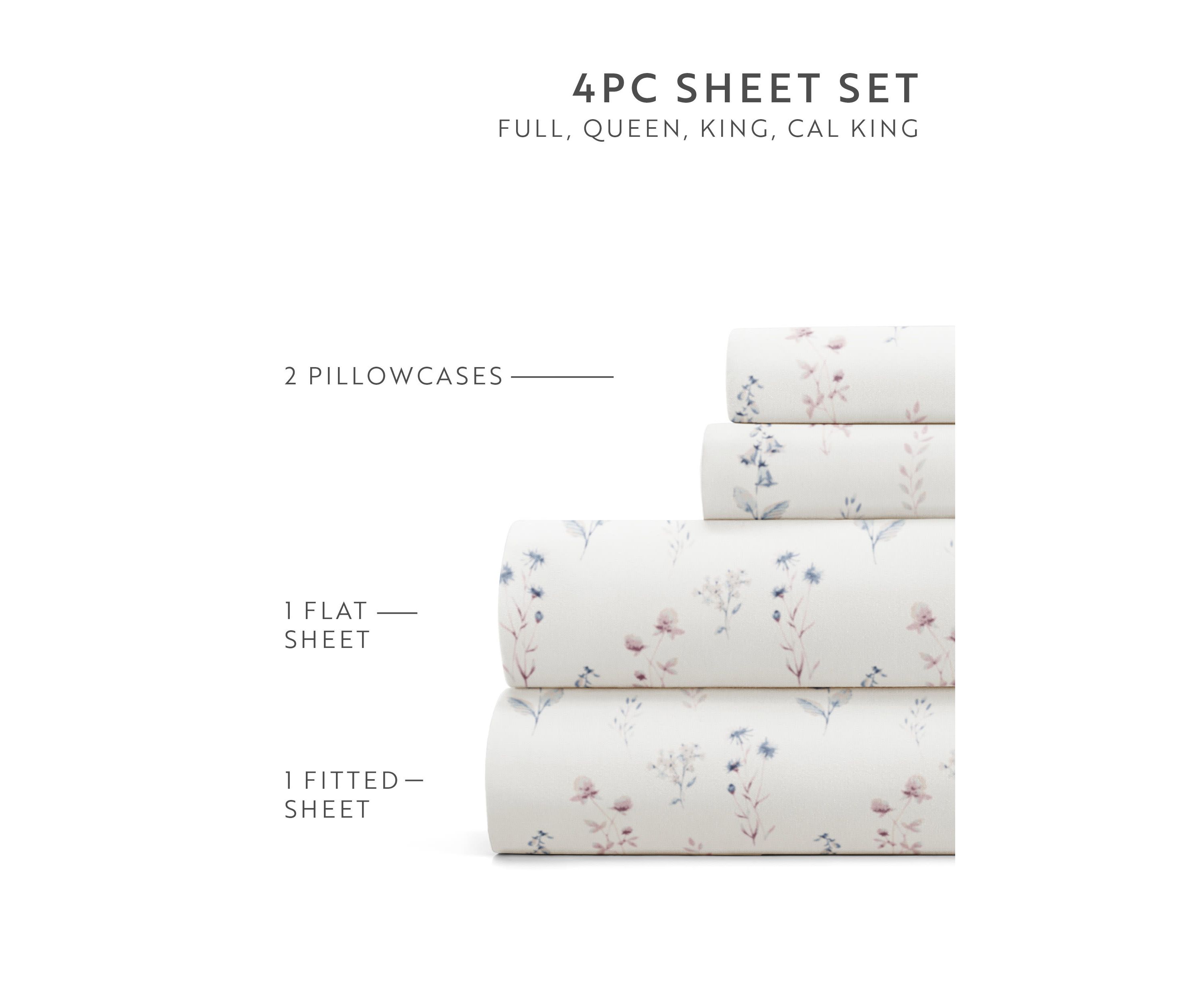 Sheet Set Patterned Microfiber Ultra Soft Bedding in Painted Meadow