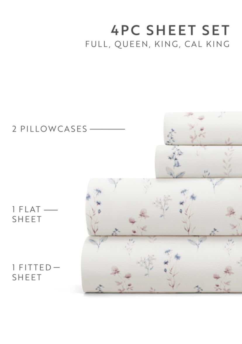 Sheet Set Patterned Microfiber Ultra Soft Bedding in Painted Meadow