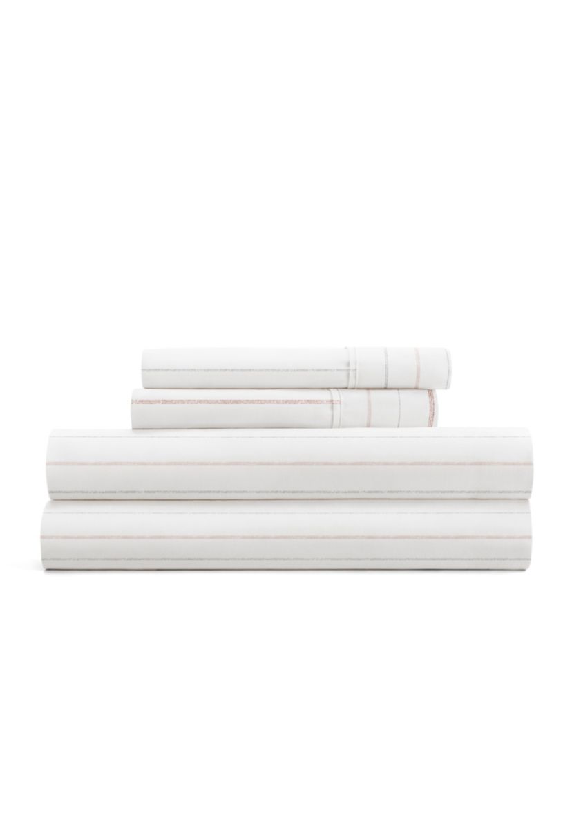 Sheet Set Patterned Microfiber Ultra Soft Bedding in Soft Stitch Stripe