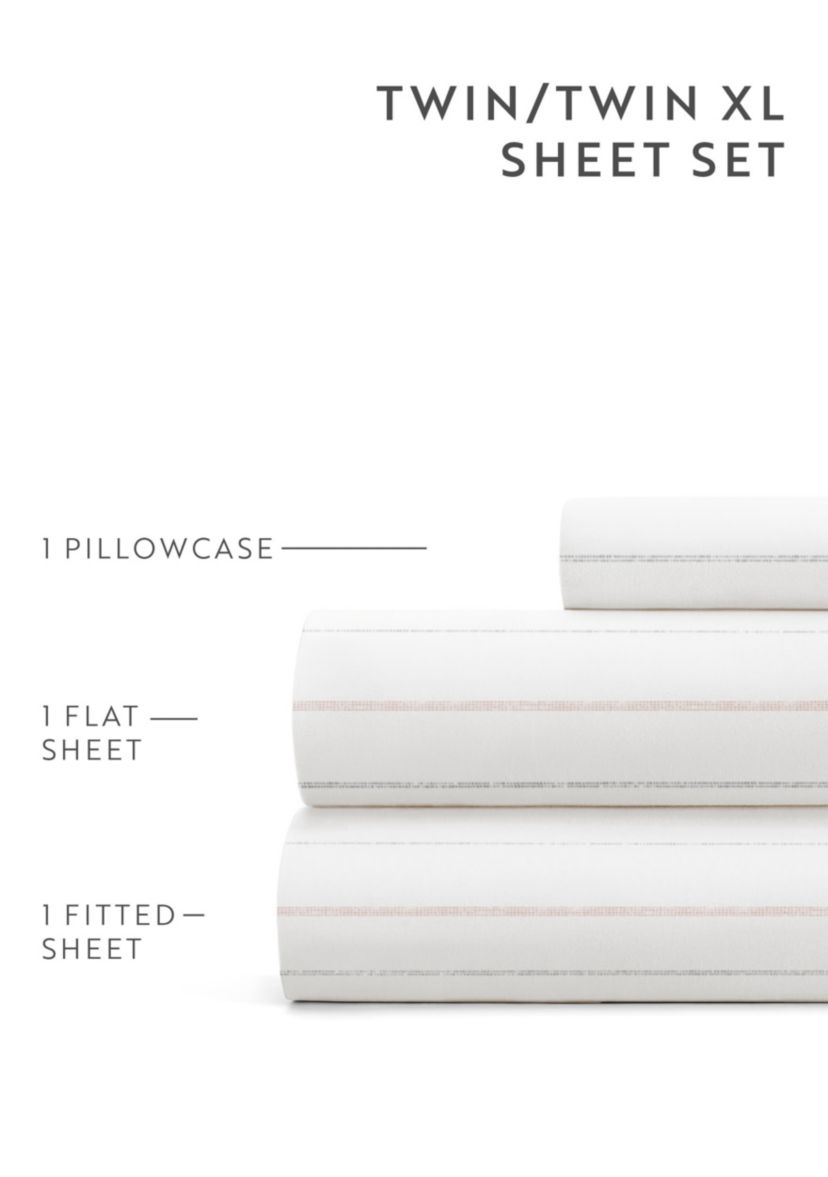 Sheet Set Patterned Microfiber Ultra Soft Bedding in Soft Stitch Stripe