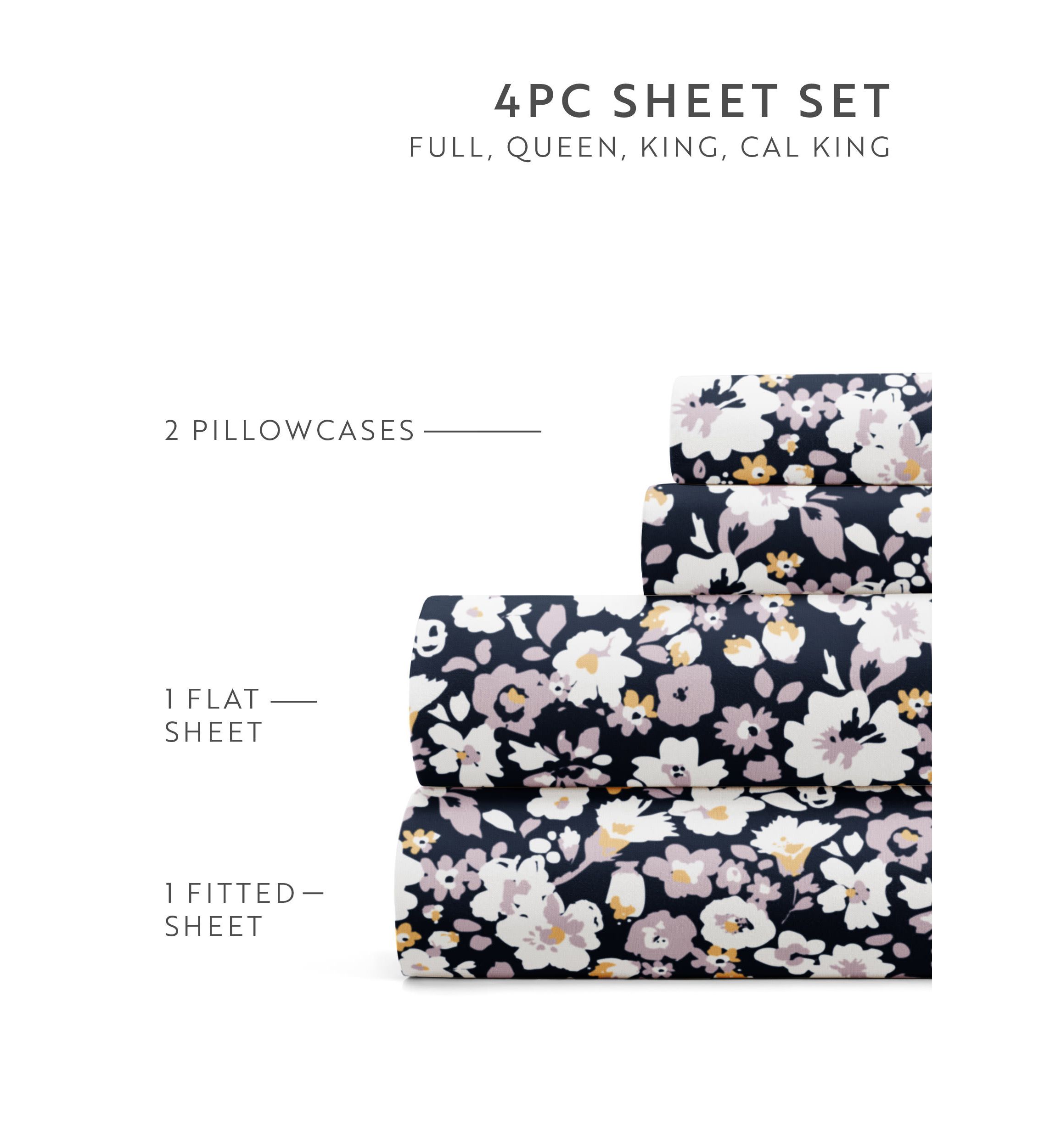 Sheet Set Patterned Microfiber Ultra Soft Bedding in Floral Dream