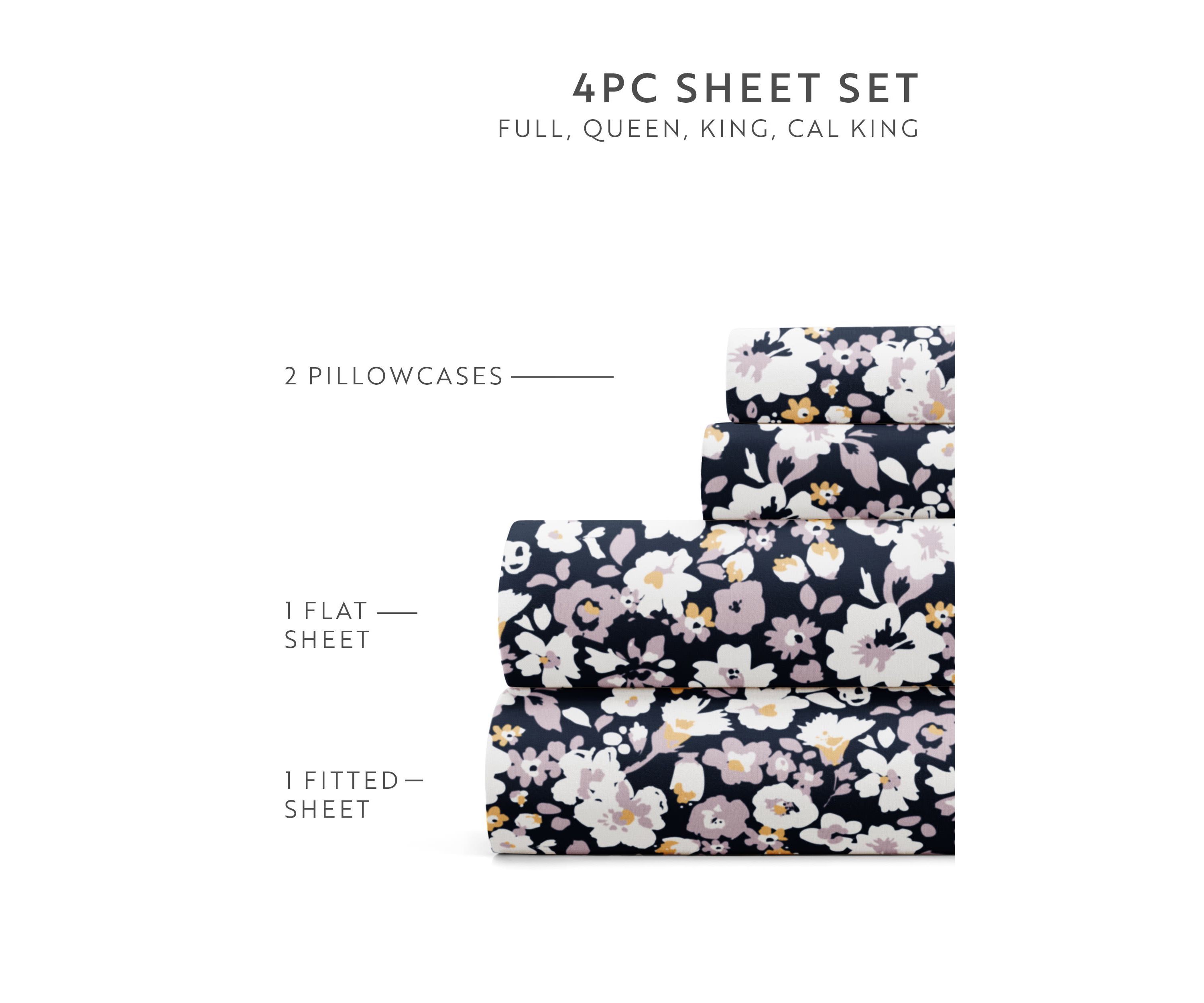 Sheet Set Patterned Microfiber Ultra Soft Bedding in Floral Dream