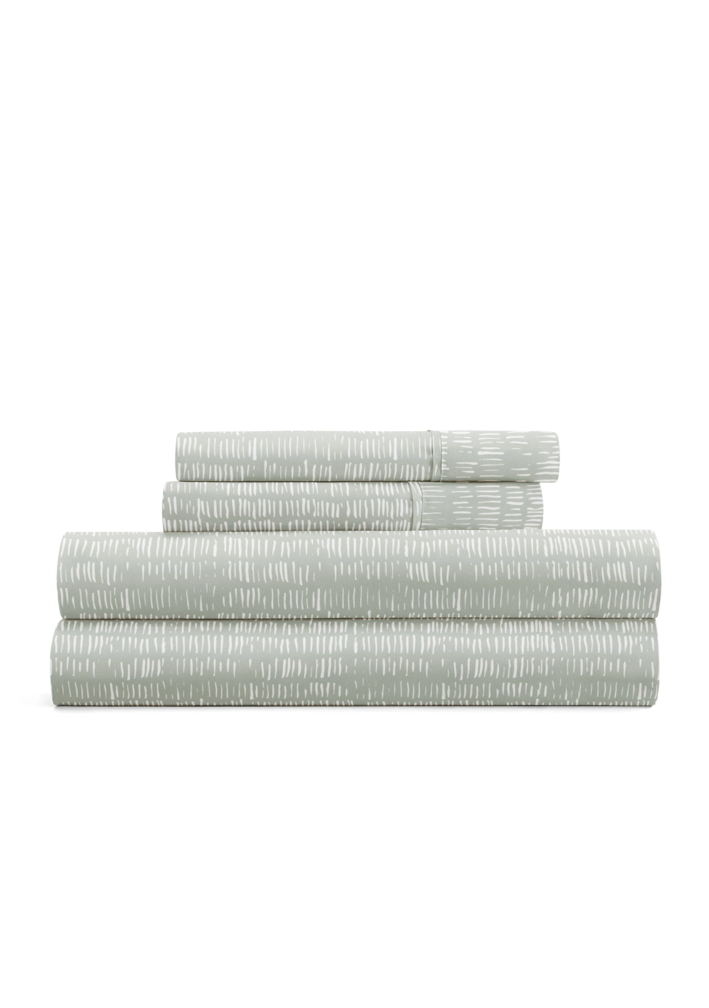 Sheet Set Patterned Microfiber Ultra Soft Bedding in Dashed Lines
