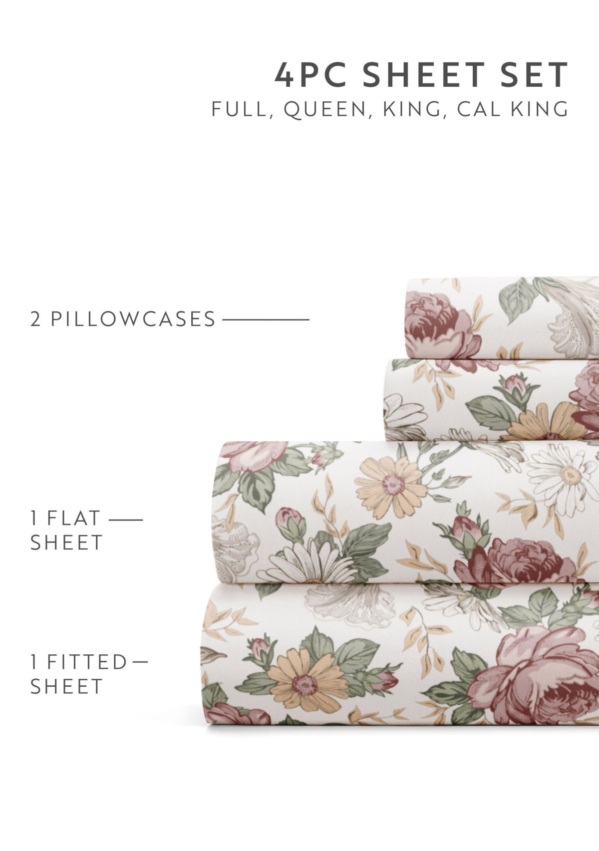 Sheet Set Patterned Microfiber Ultra Soft Bedding in Blooming Floral