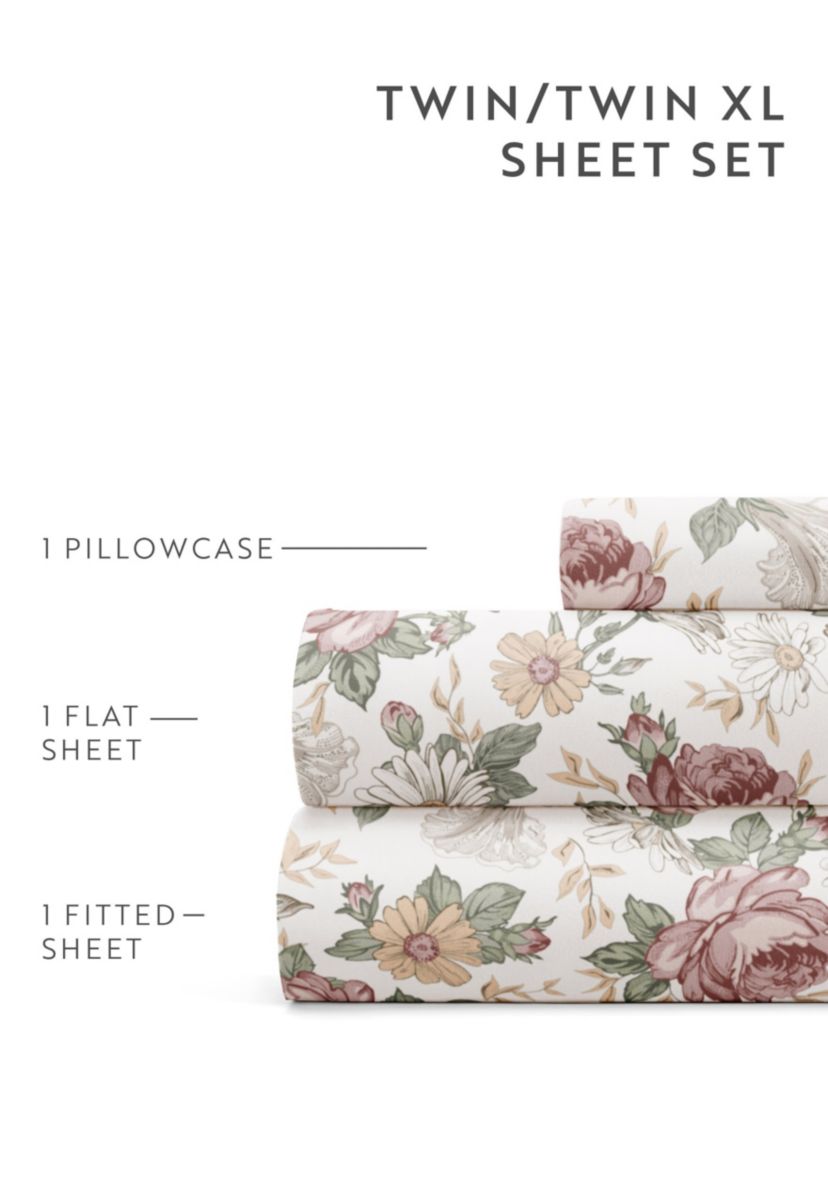 Sheet Set Patterned Microfiber Ultra Soft Bedding in Blooming Floral