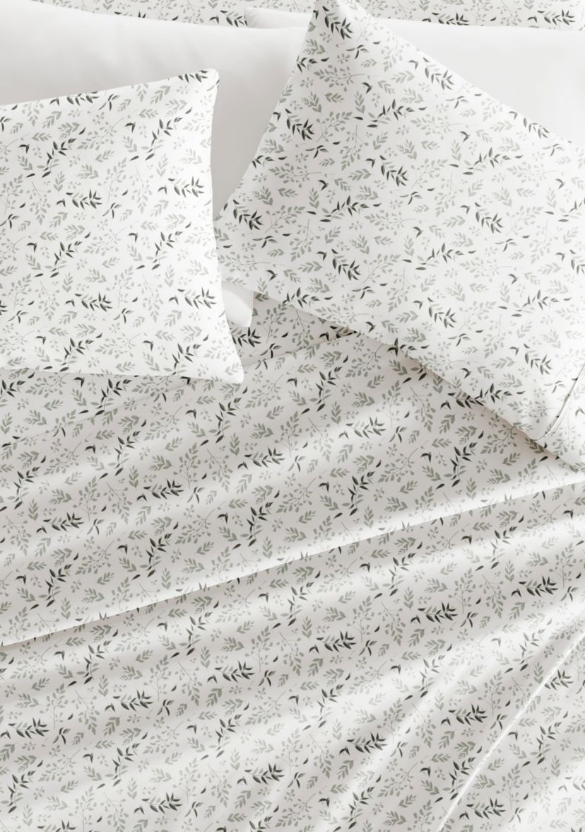 Sheet Set Patterned Microfiber Ultra Soft Bedding in Tossed Foliage