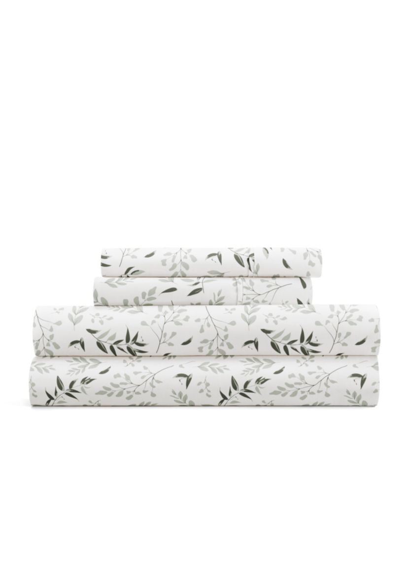 Sheet Set Patterned Microfiber Ultra Soft Bedding in Tossed Foliage