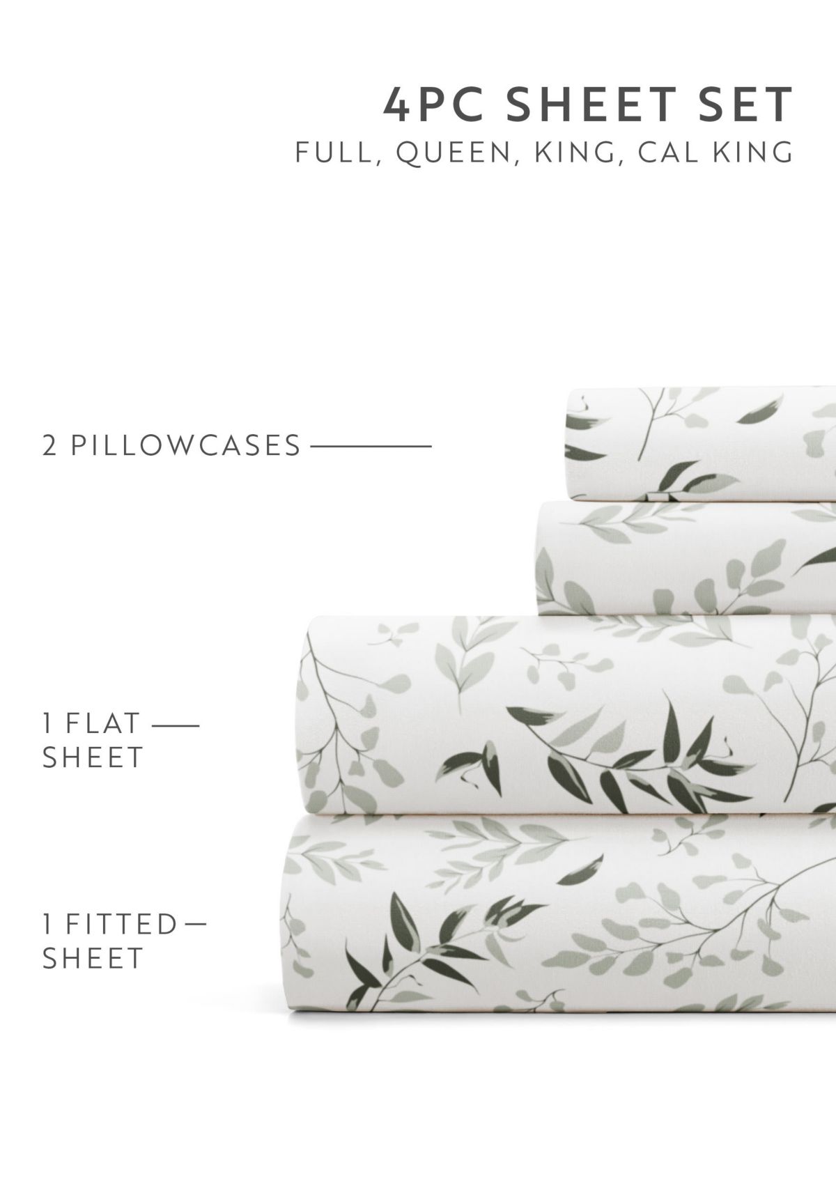Sheet Set Patterned Microfiber Ultra Soft Bedding in Tossed Foliage