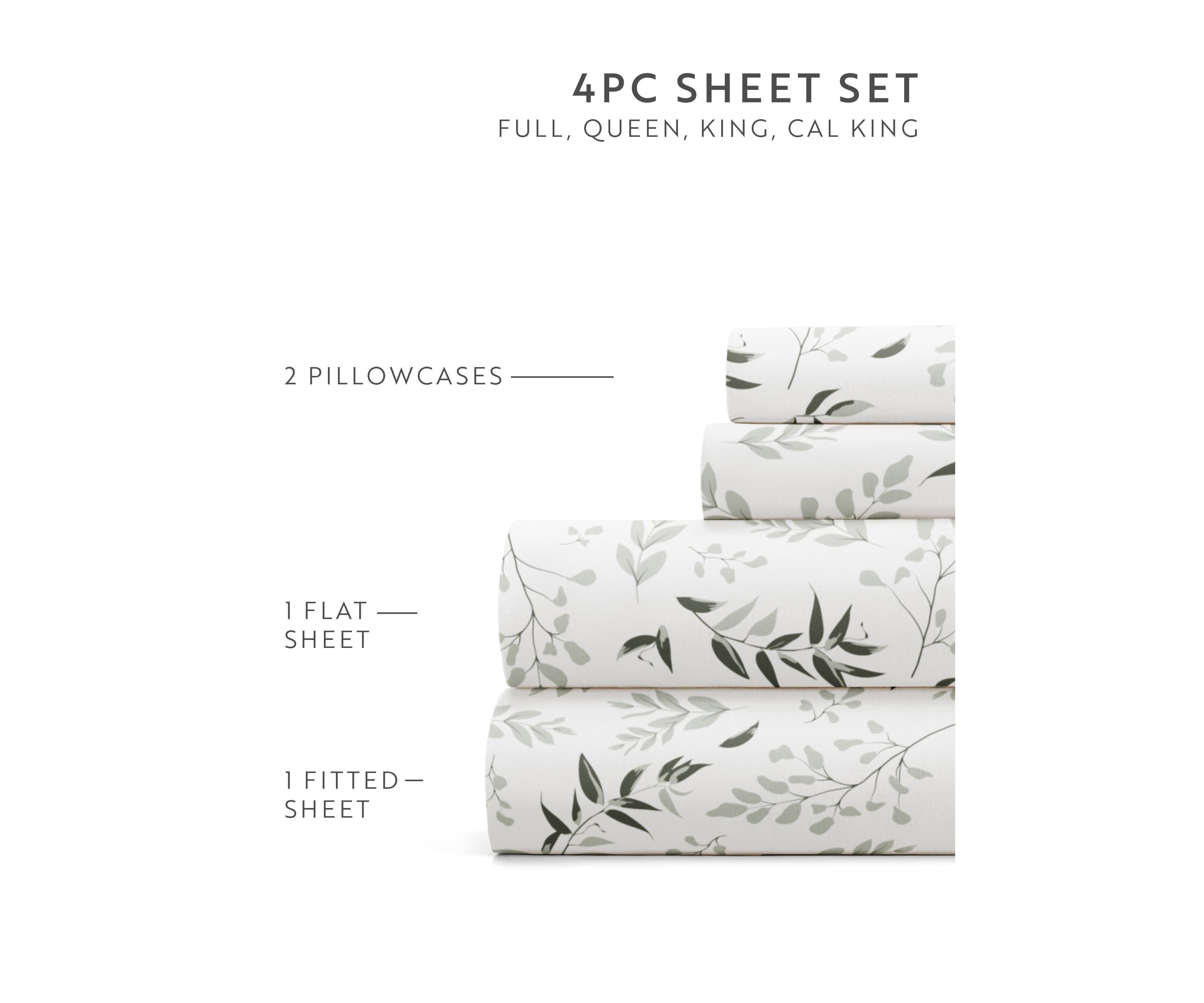 Sheet Set Patterned Microfiber Ultra Soft Bedding in Tossed Foliage