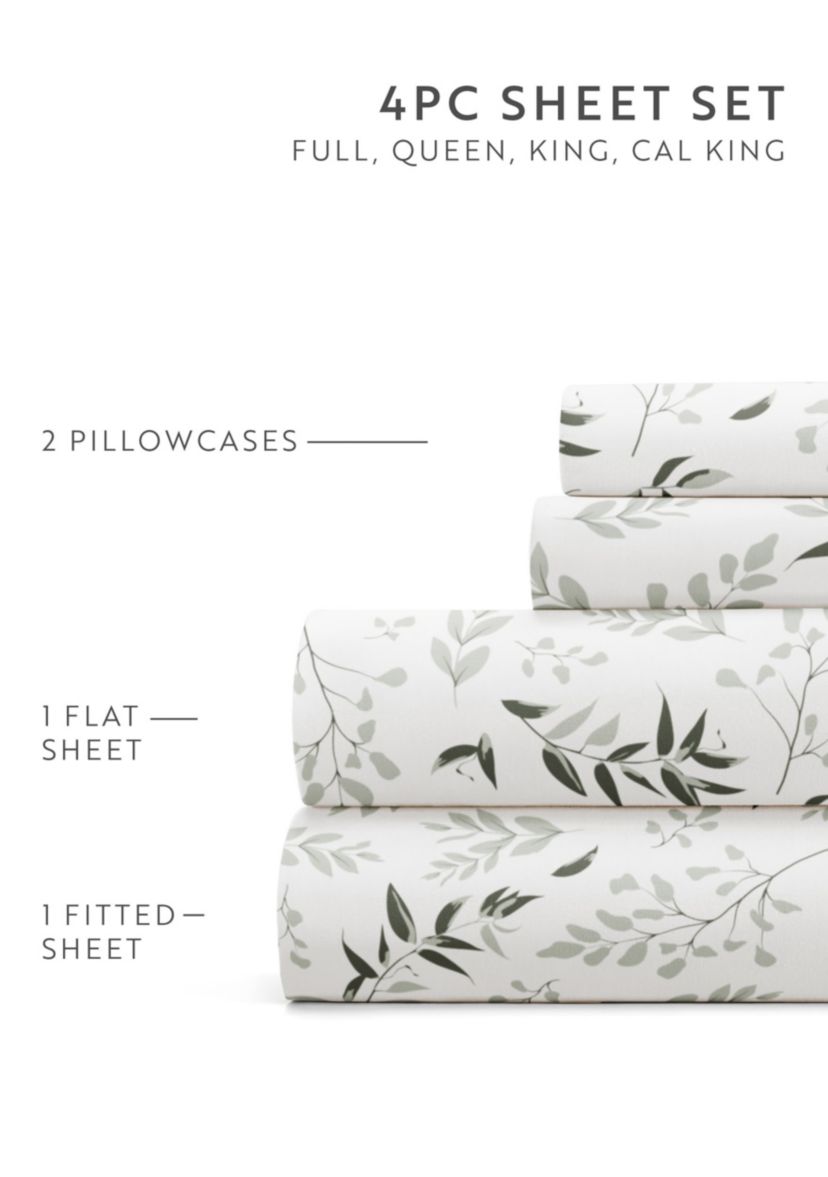 Sheet Set Patterned Microfiber Ultra Soft Bedding in Tossed Foliage
