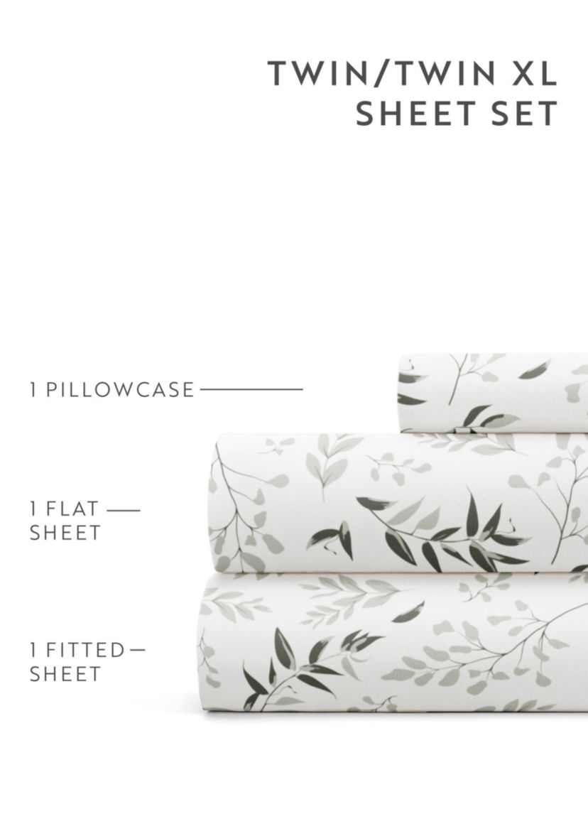 Sheet Set Patterned Microfiber Ultra Soft Bedding in Tossed Foliage
