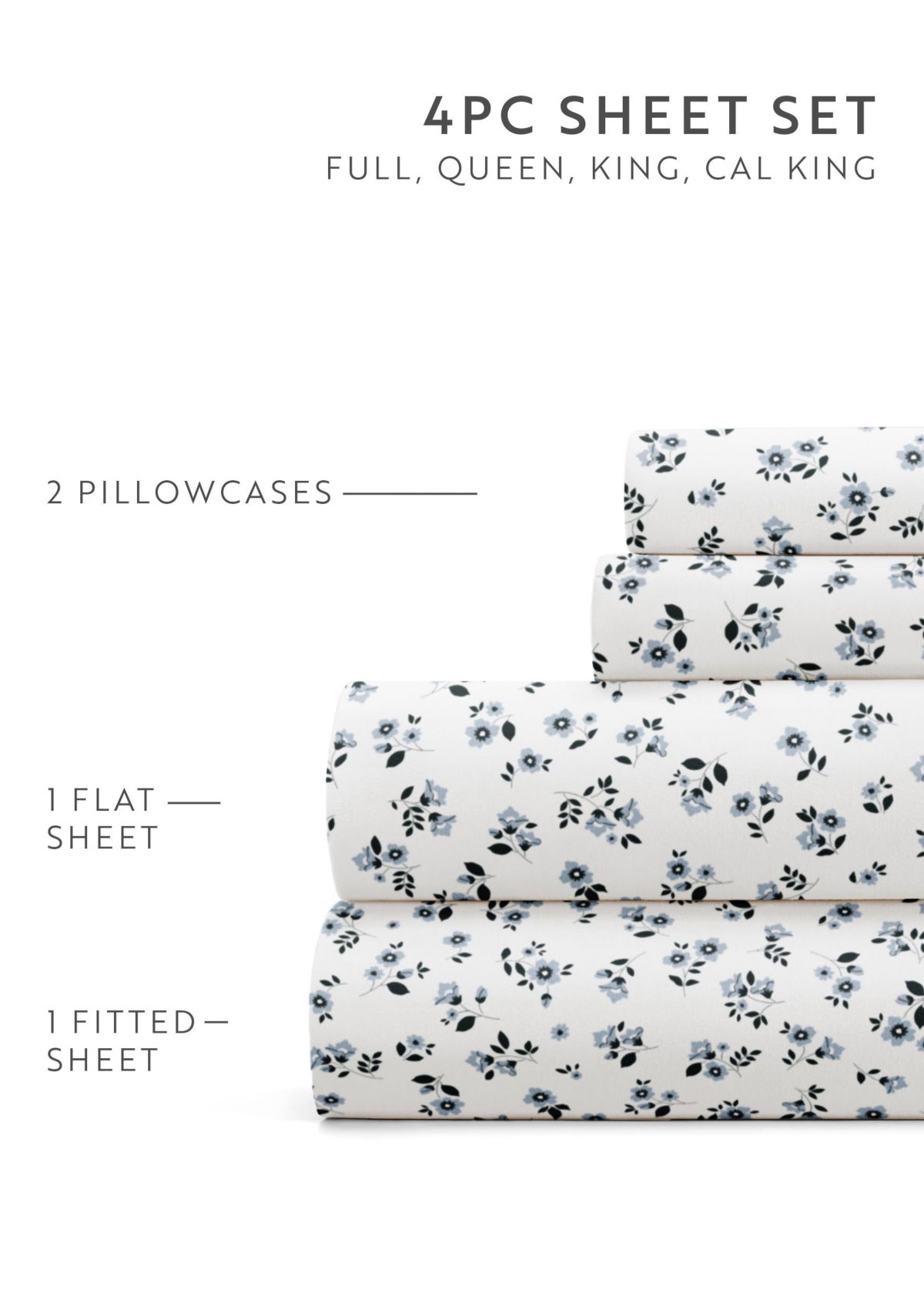 Sheet Set Patterned Microfiber Ultra Soft Bedding in Ditsy Floral