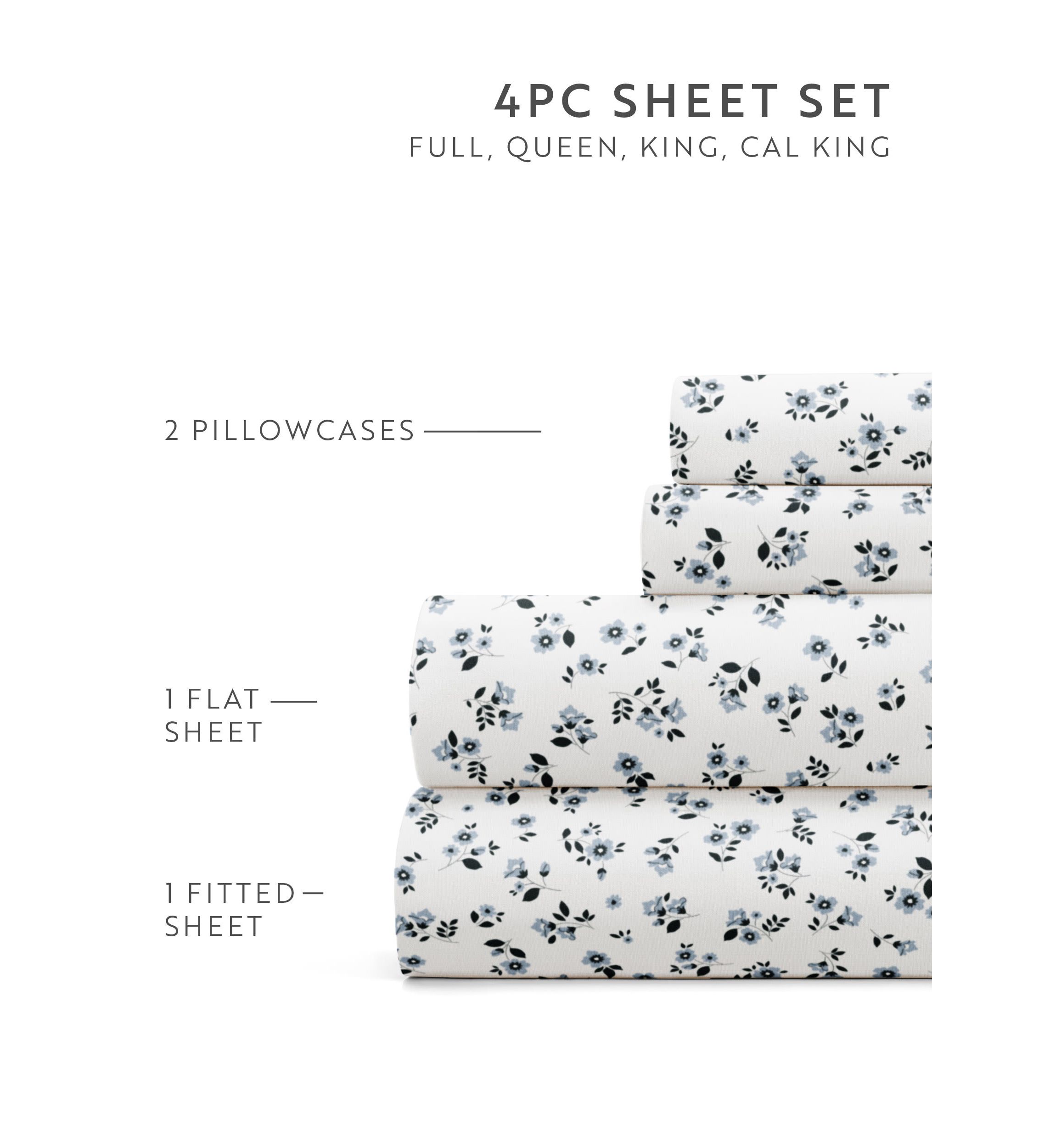 Sheet Set Patterned Microfiber Ultra Soft Bedding in Ditsy Floral