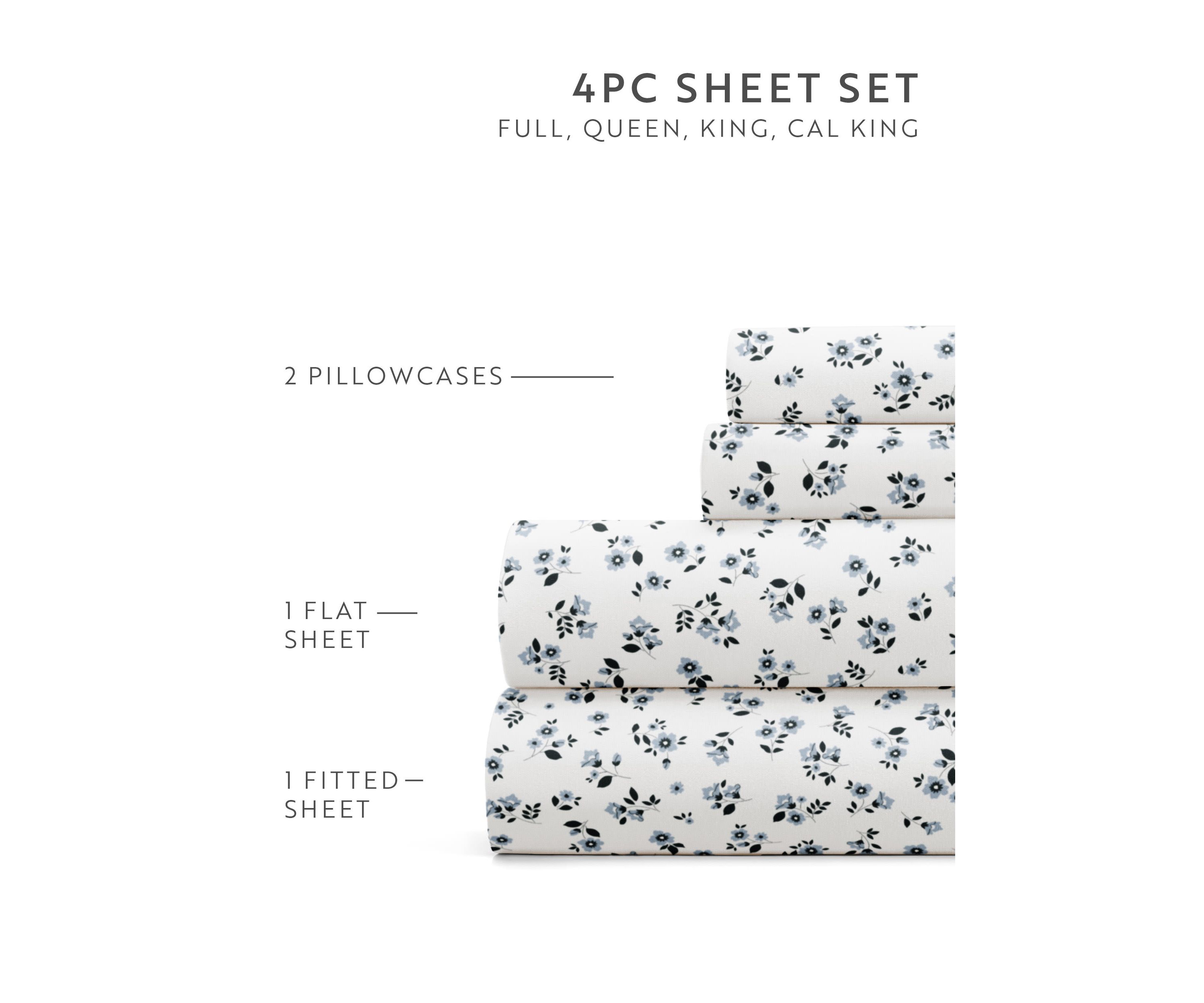 Sheet Set Patterned Microfiber Ultra Soft Bedding in Ditsy Floral