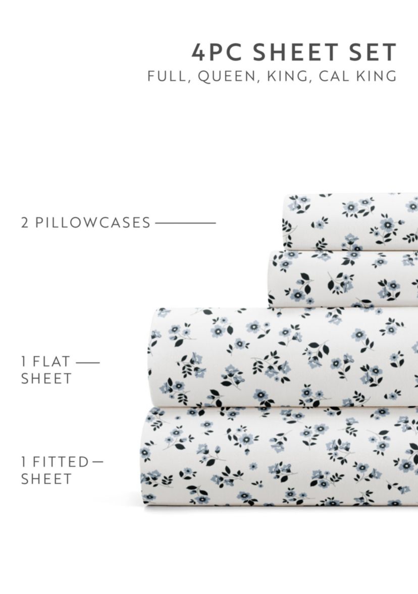 Sheet Set Patterned Microfiber Ultra Soft Bedding in Ditsy Floral