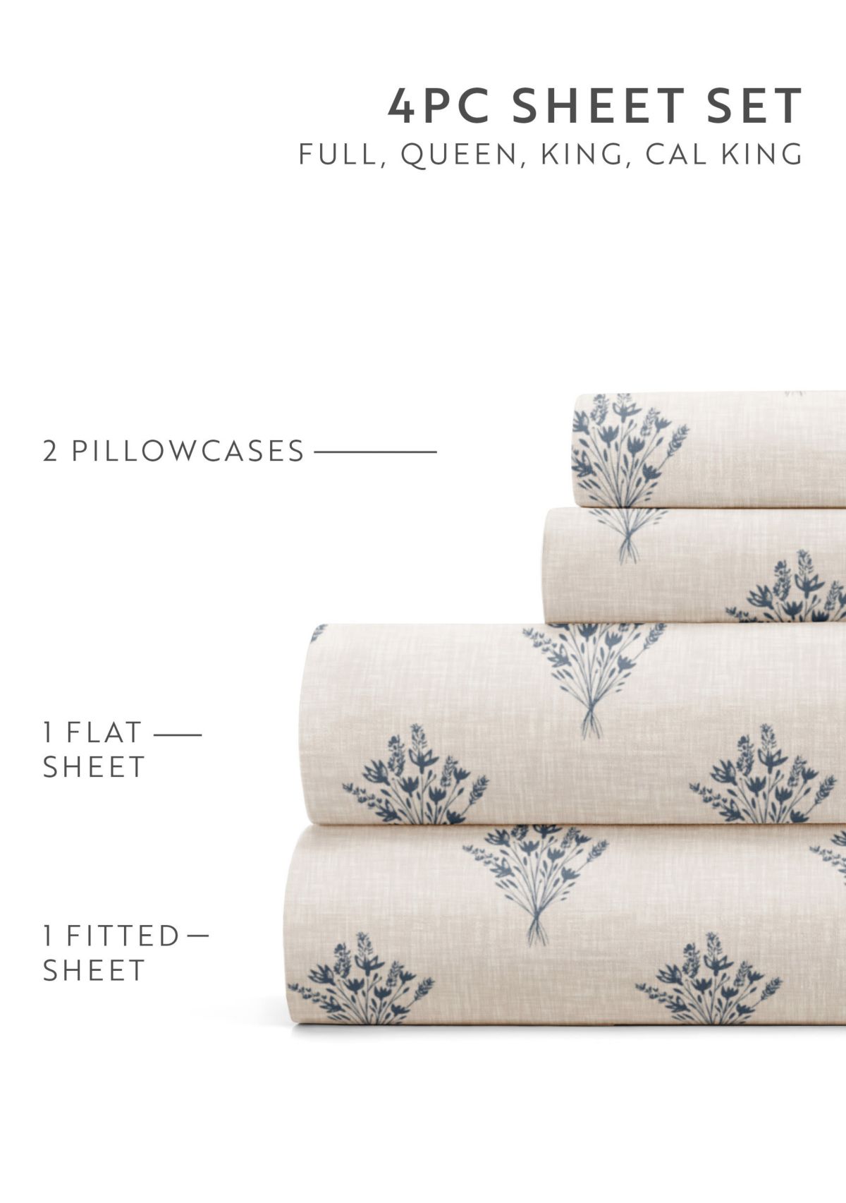 Sheet Set Patterned Microfiber Ultra Soft Bedding in Floral Bouquet