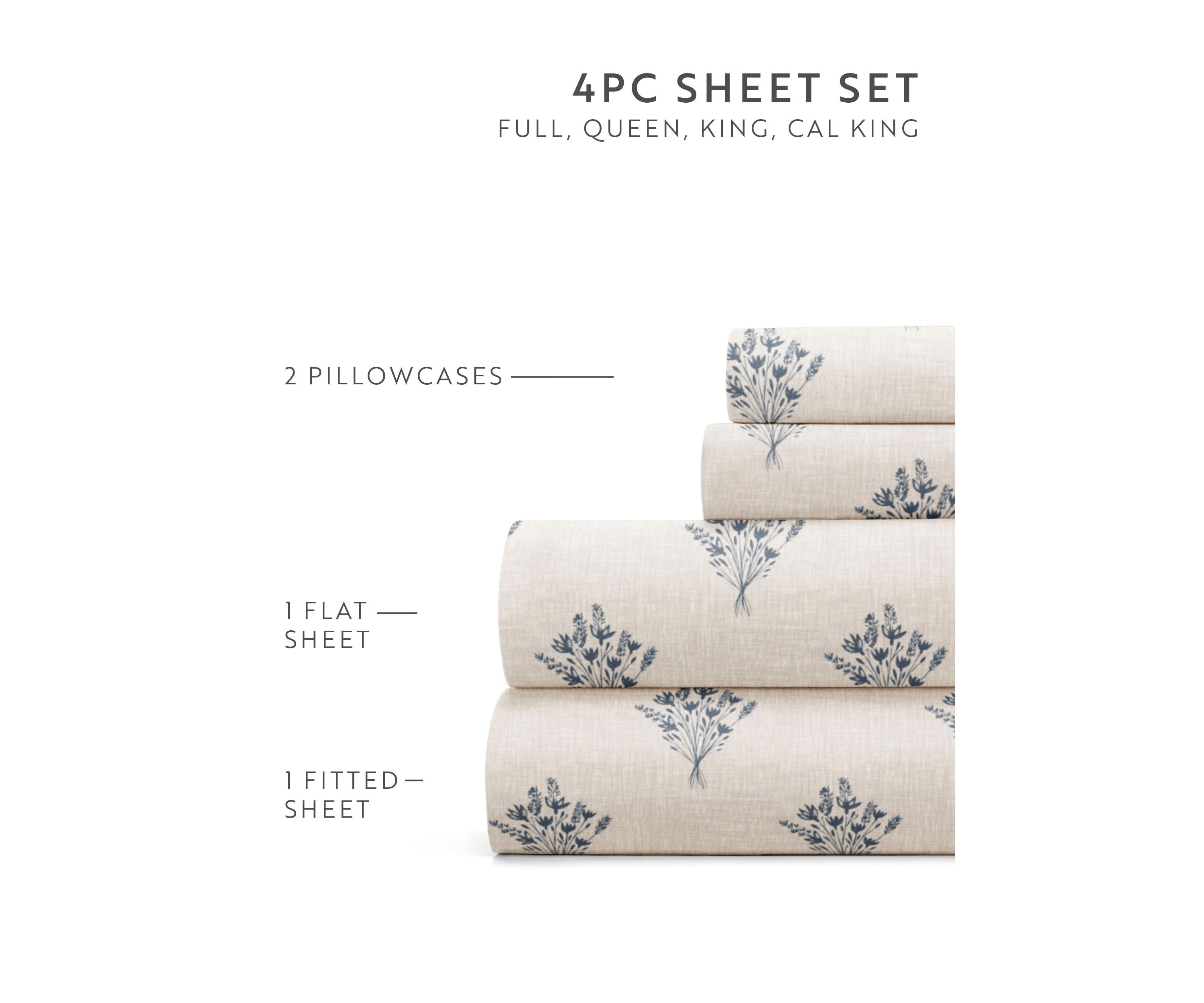 Sheet Set Patterned Microfiber Ultra Soft Bedding in Floral Bouquet