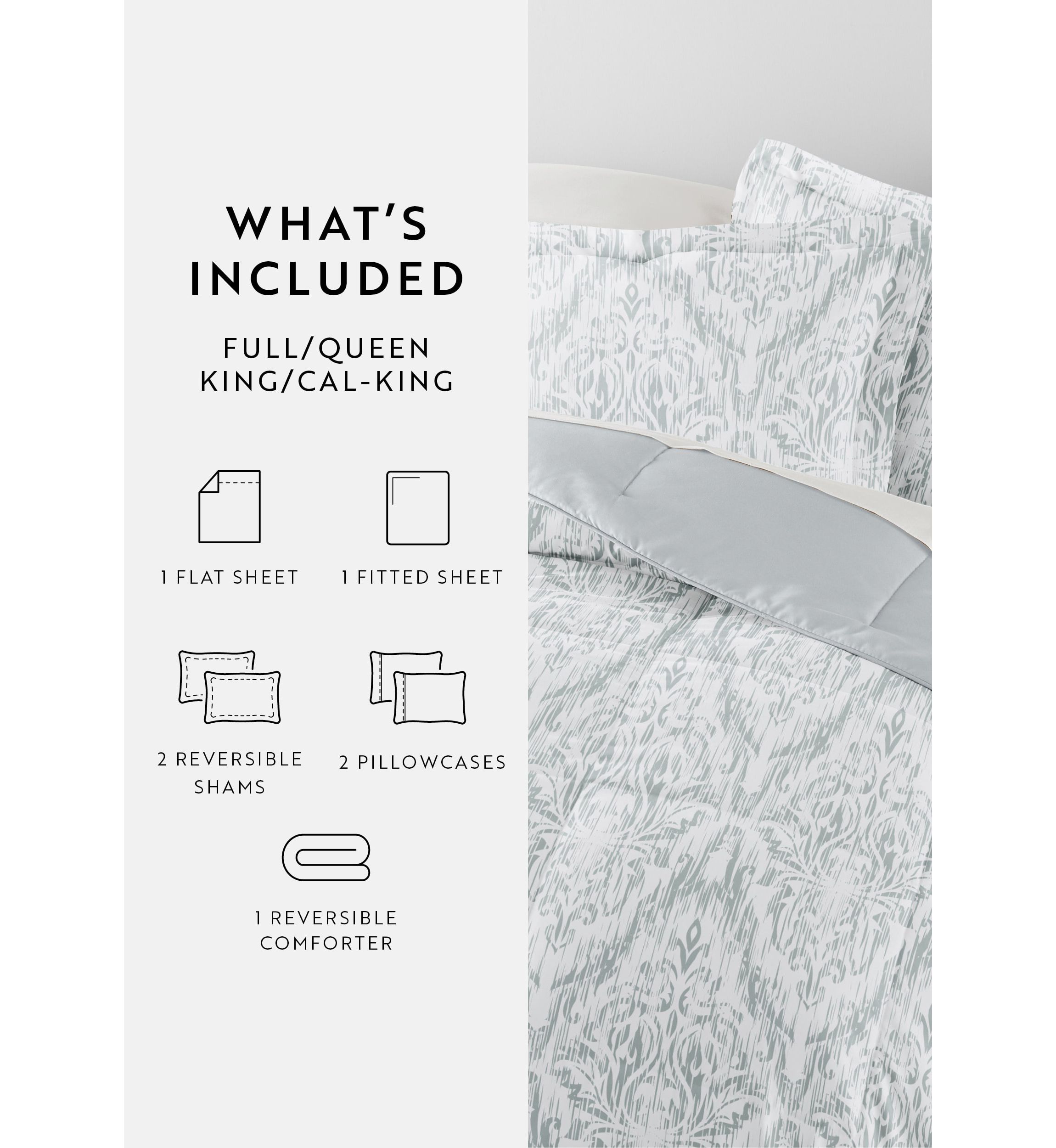 Bedding Bundle, Patterned Microfiber Comforter Set and Solid Sheet Set