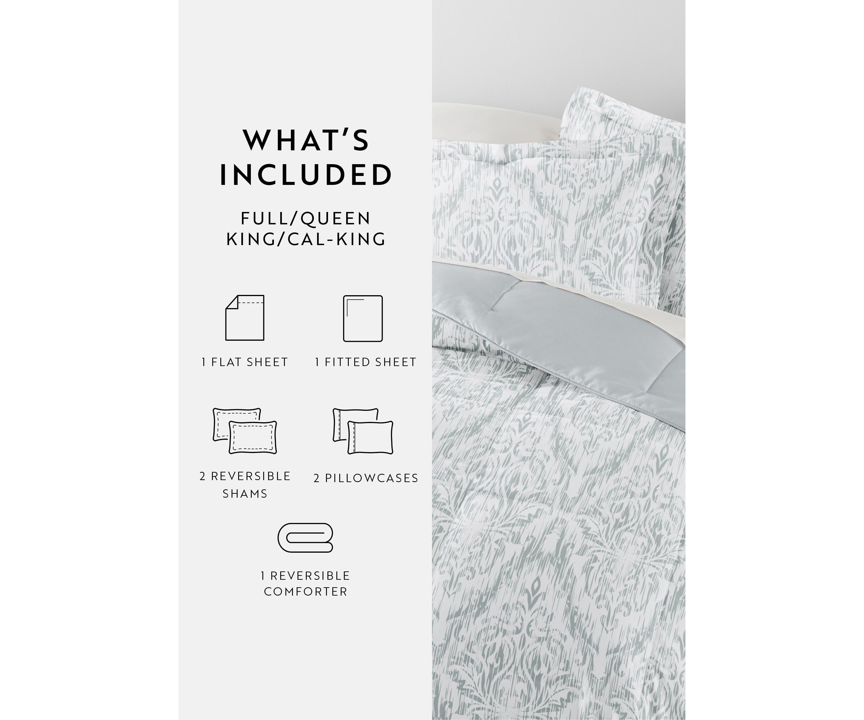 Bedding Bundle, Patterned Microfiber Comforter Set and Solid Sheet Set
